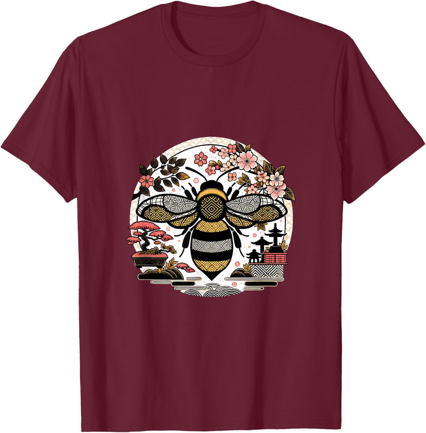 Japanese Garden BumbleBee Beekeeper Honey Bees T-Shirt - T-Shirt | Maroon