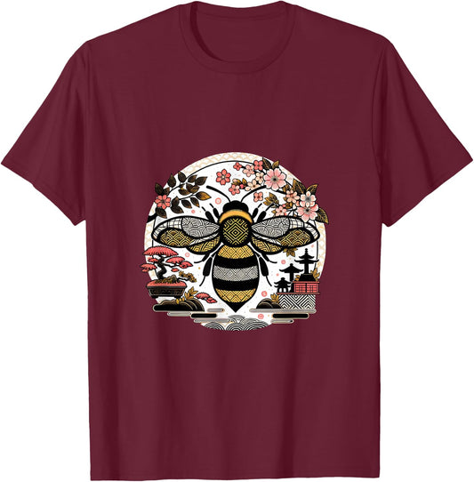 Japanese Garden BumbleBee Beekeeper Honey Bees T-Shirt - T-Shirt | Maroon