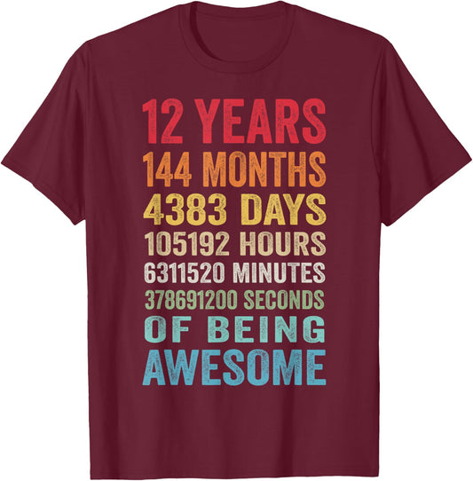 Birthday 12 Gifts Shirt 12 Years Boys T-Shirt - T-Shirt | Maroon