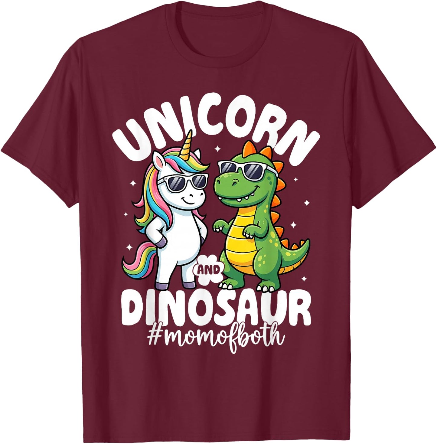 Unicorn and Dinosaur Theme Kids Birthday Mom T-Shirt - T-Shirt | Maroon