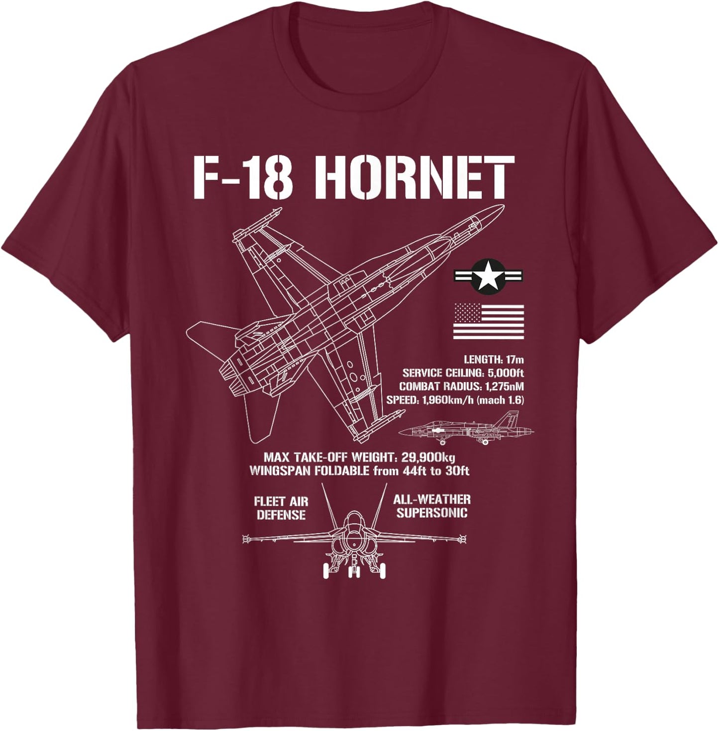 F-18 Hornet Fighter Jet Specs Militärflugzeug F18 Hornet T-Shirt - T-Shirt | Maroon