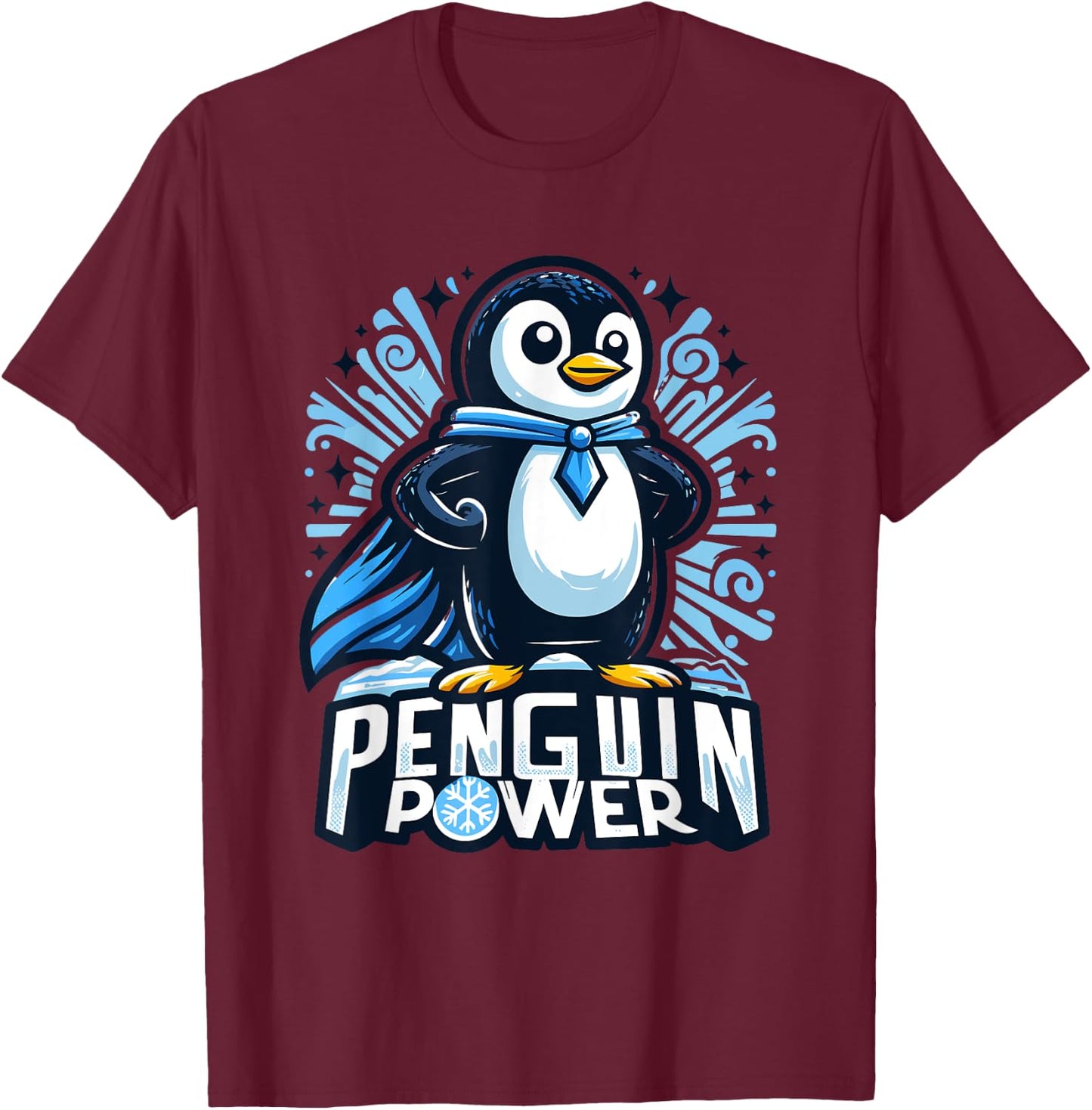 Penguin Power Super Hero - Cute Penguin Superhero T-Shirt - T-Shirt | Maroon