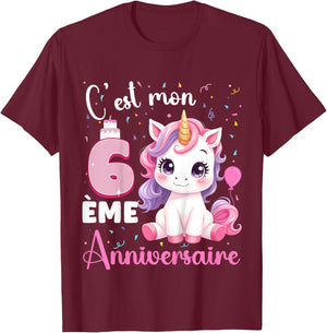 Enfant C'est Mon 6 ème Anniversaire Unicorn Birthday 6 Years , Black, 2 T-Shirt - T-Shirt | Maroon