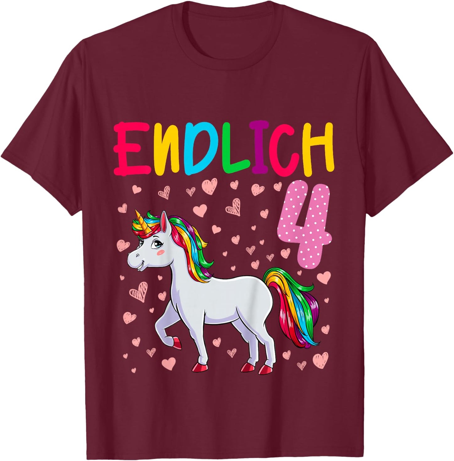Geburtstag 4 Jahre Mädchen Einhorn Endlich 4 T-Shirt - T-Shirt | Maroon