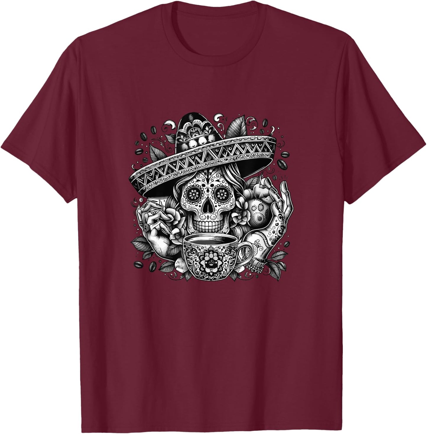 Vintage Skeleton Tequila Mexico Dia De Los Muertos Mexican T-Shirt - T-Shirt | Maroon