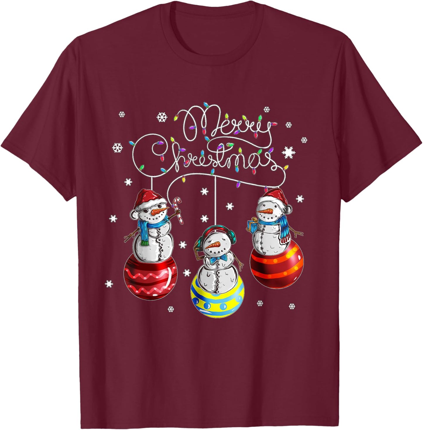 Merry Christmas Bauble Motif Festive Snowman , black T-Shirt - T-Shirt | Maroon