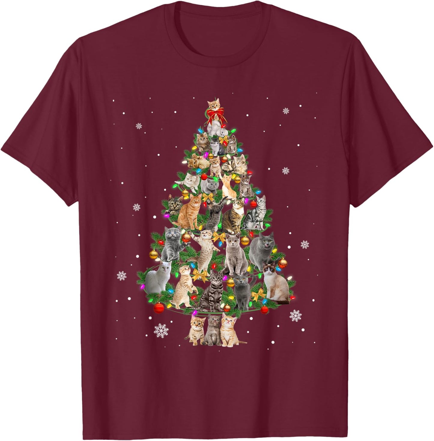 Cat Christmas Funny Meowy Cat Christmas Tree Kitten Women Kids T-Shirt - T-Shirt | Maroon