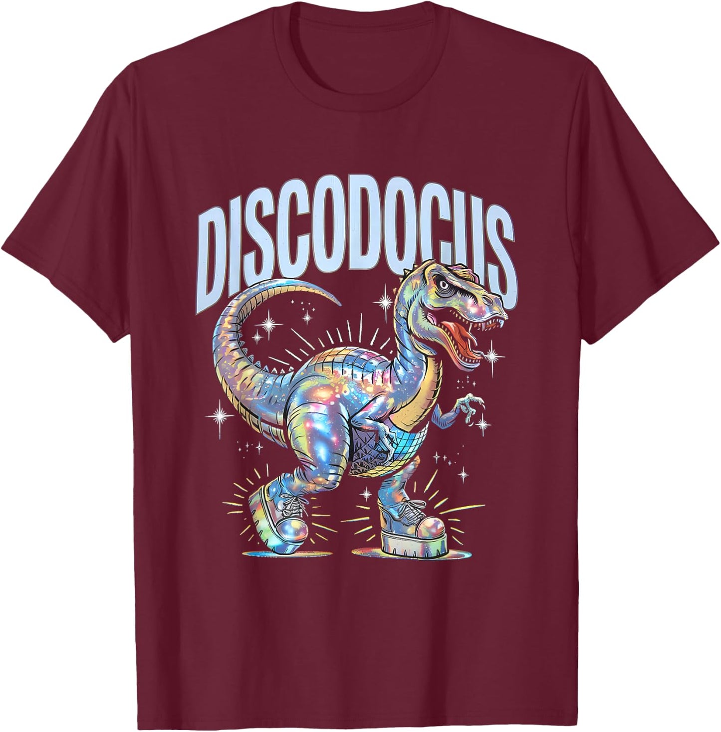 Disco Dinosaur Diplodocus 70s Dino Dancing Funny Disco Party T-Shirt - T-Shirt | Maroon