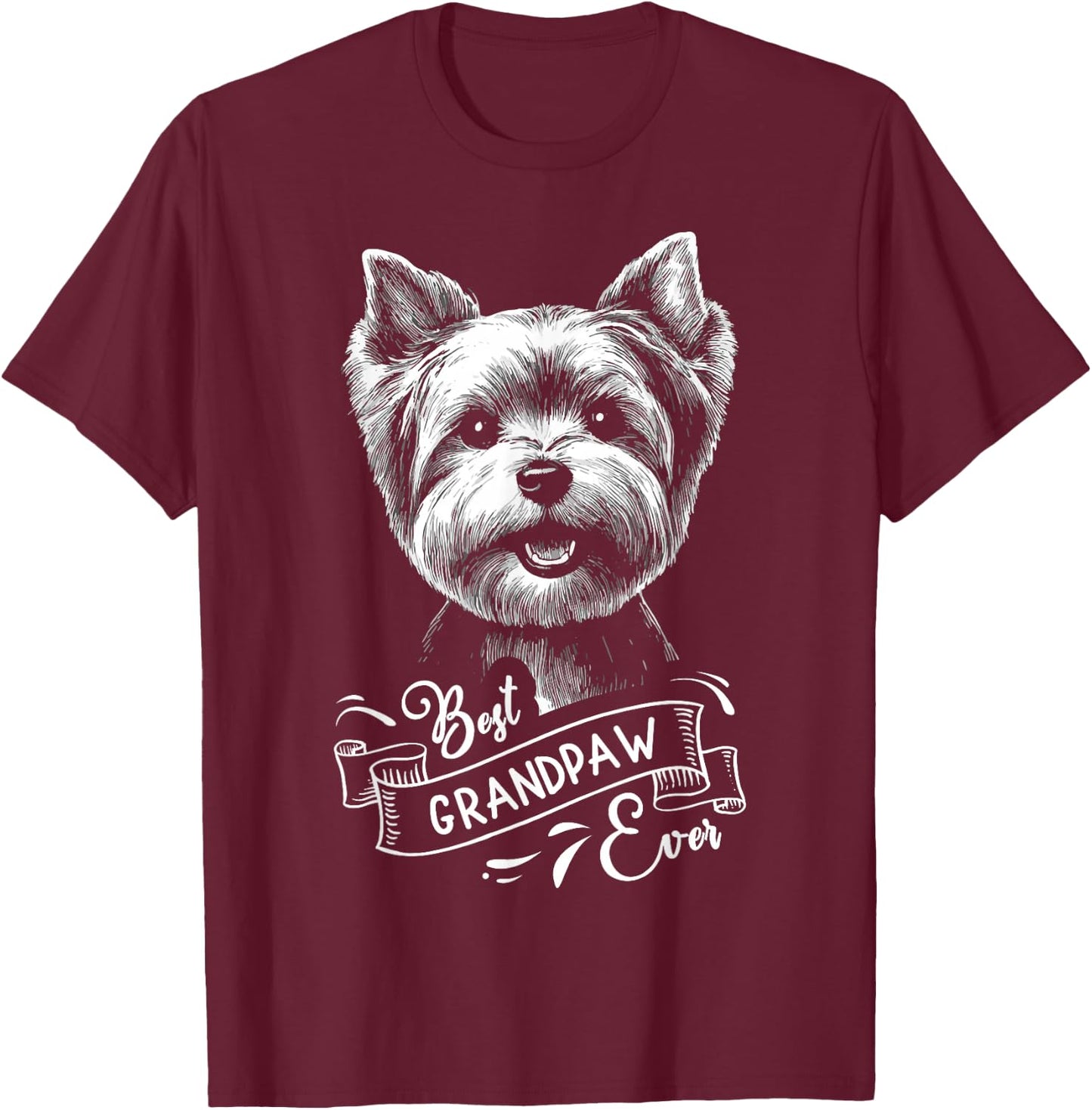Best Grandpaw Ever Yorkshire Terrier Yorkie Dog Grandpa T-Shirt - T-Shirt | Maroon