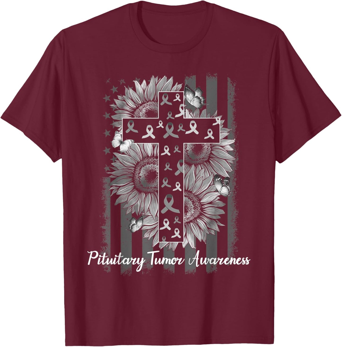 Pituitary Tumor Awareness Sunflower Survivor Fighter T-Shirt - T-Shirt | Maroon