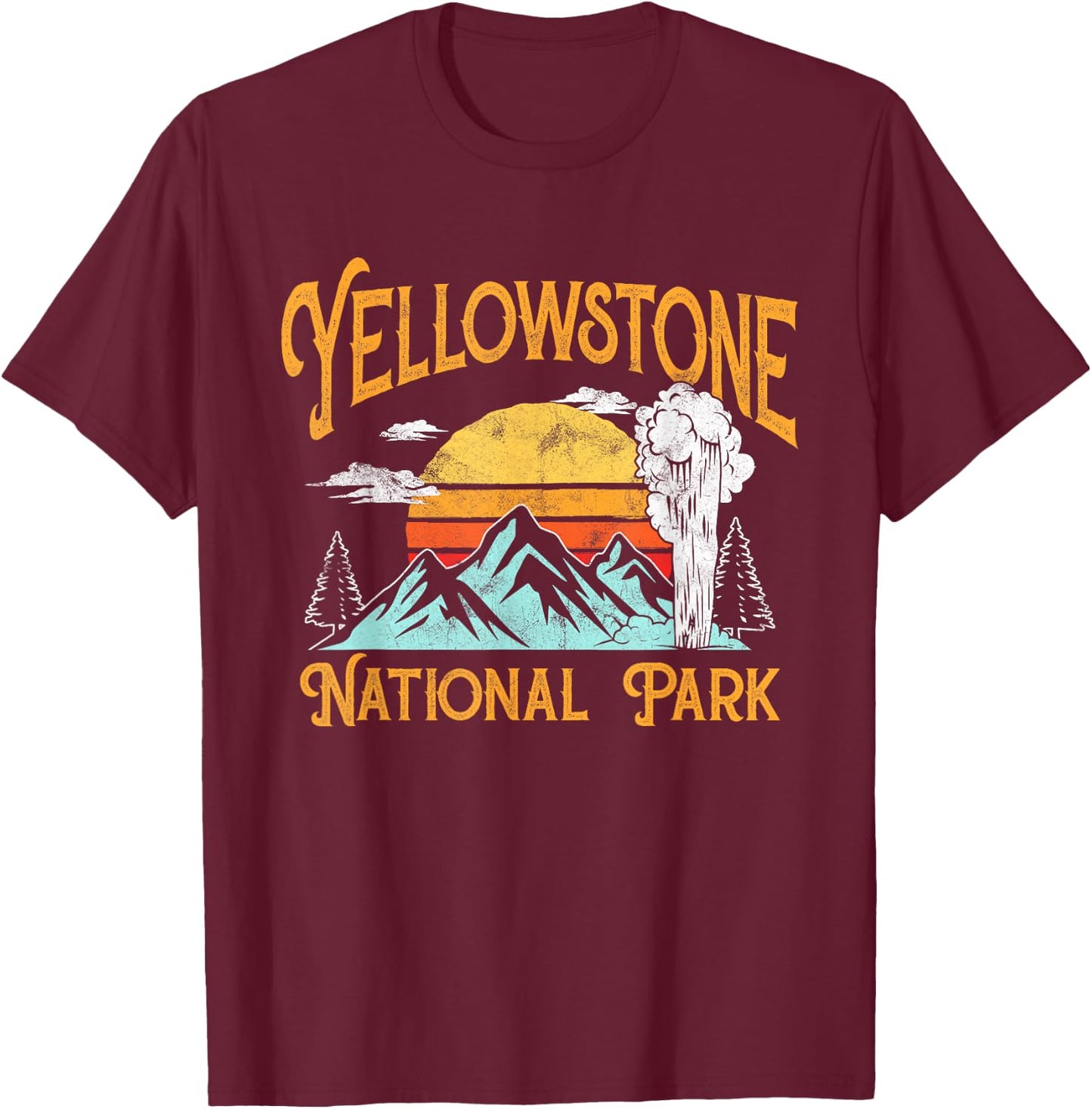 Vintage Yellowstone National Park Retro 80's Graphic T-Shirt - T-Shirt | Maroon