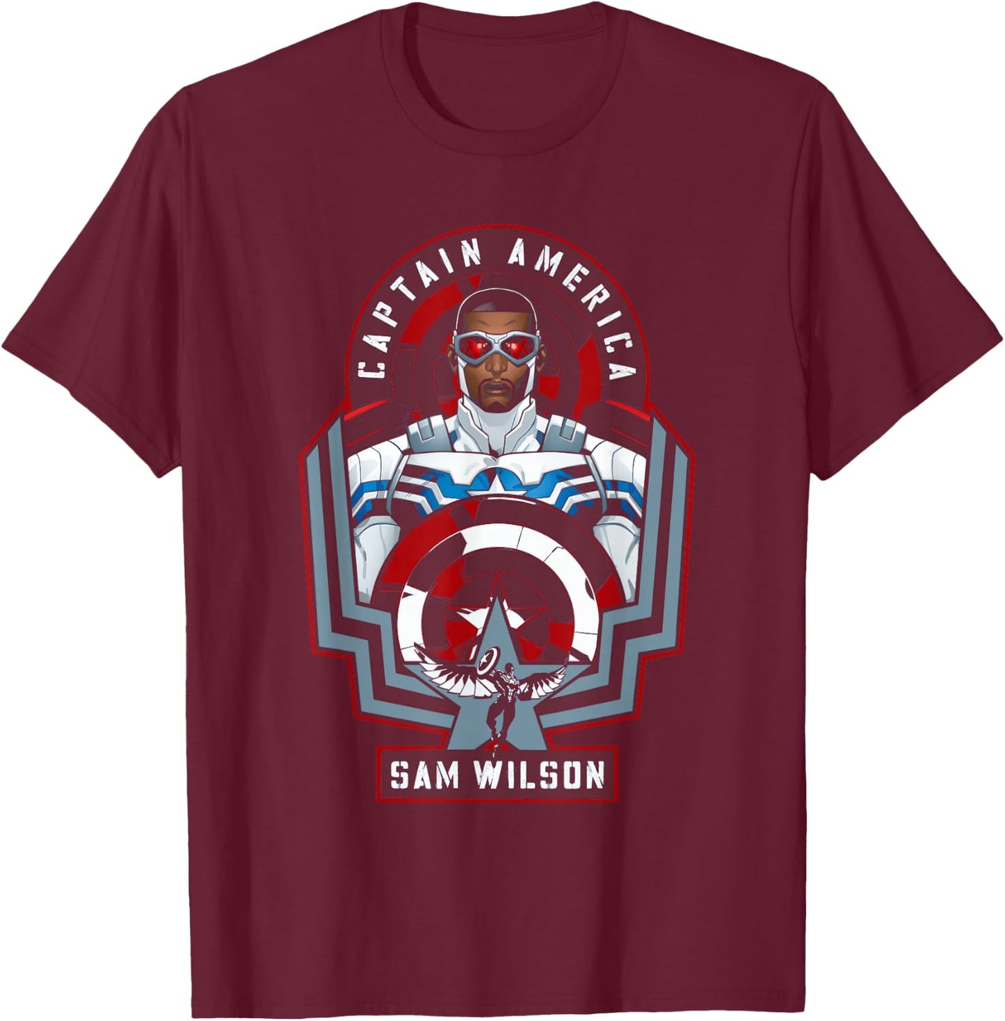 Marvel Avengers Sam Wilson Captain America Badge T-Shirt - T-Shirt | Maroon