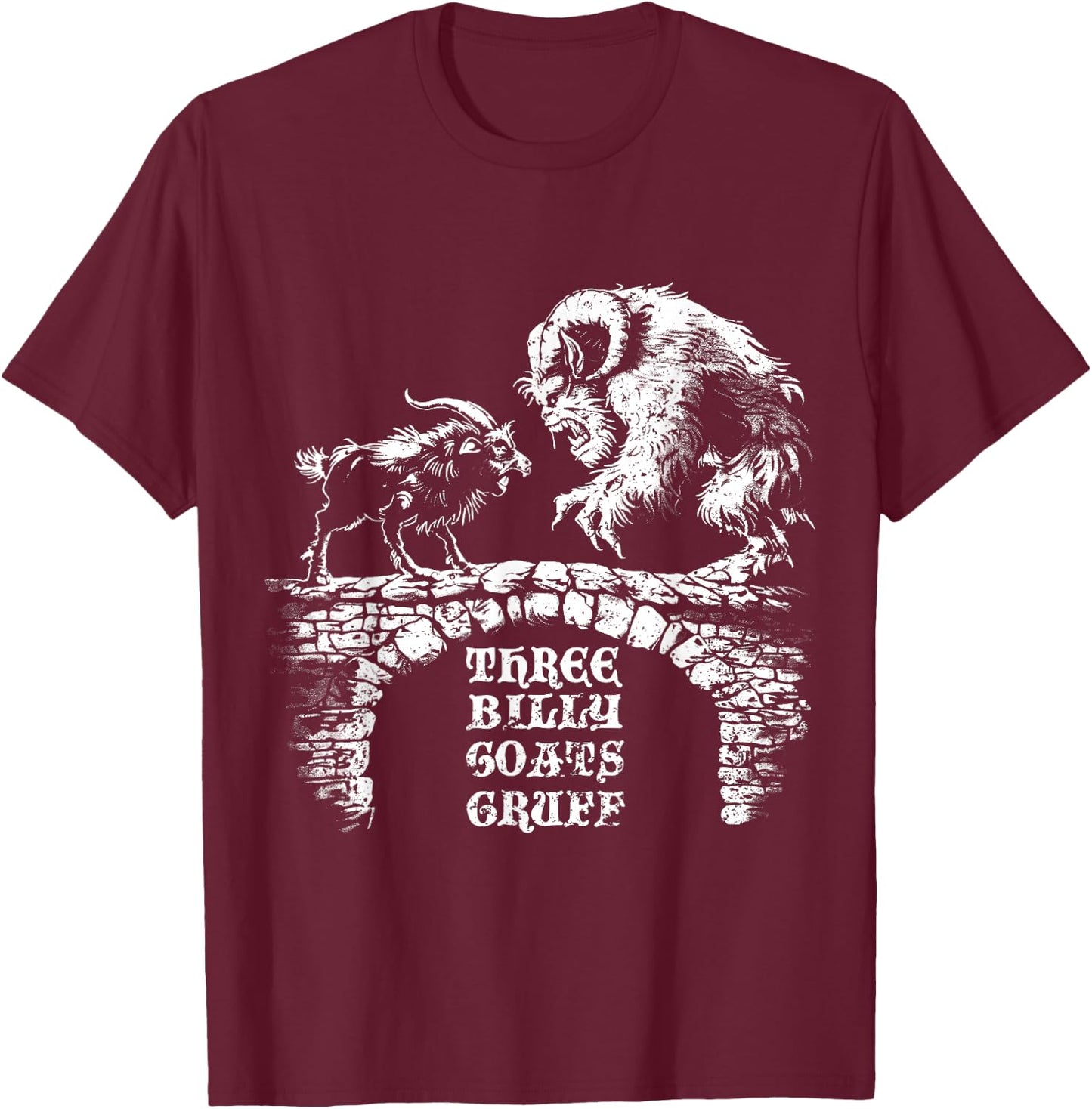 Three Billy Goats Gruff Fairytale Vintage T-Shirt - T-Shirt | Maroon