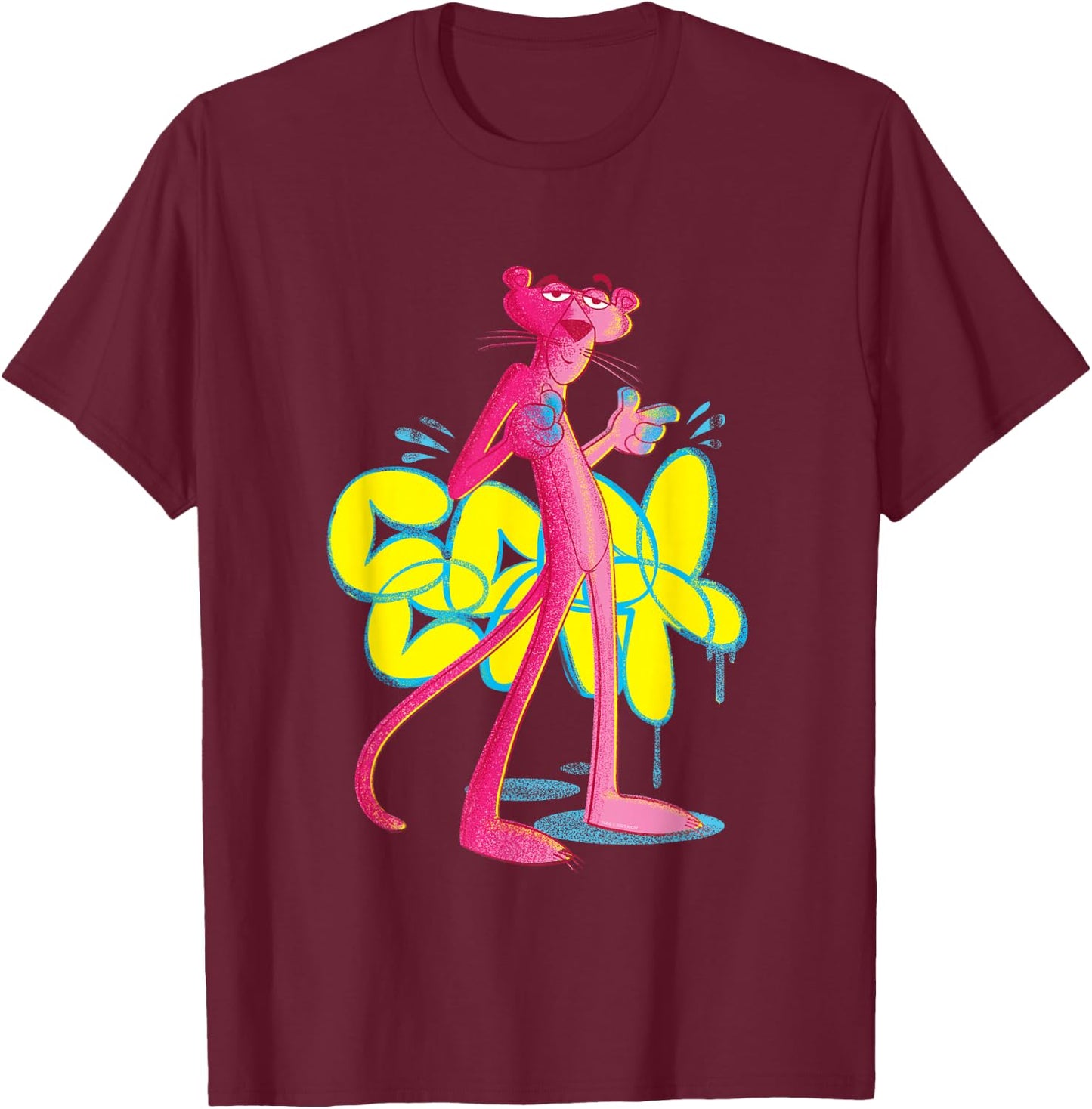 Pink Panther Cool Cat Graffiti Chalk Art T-Shirt - T-Shirt | Maroon