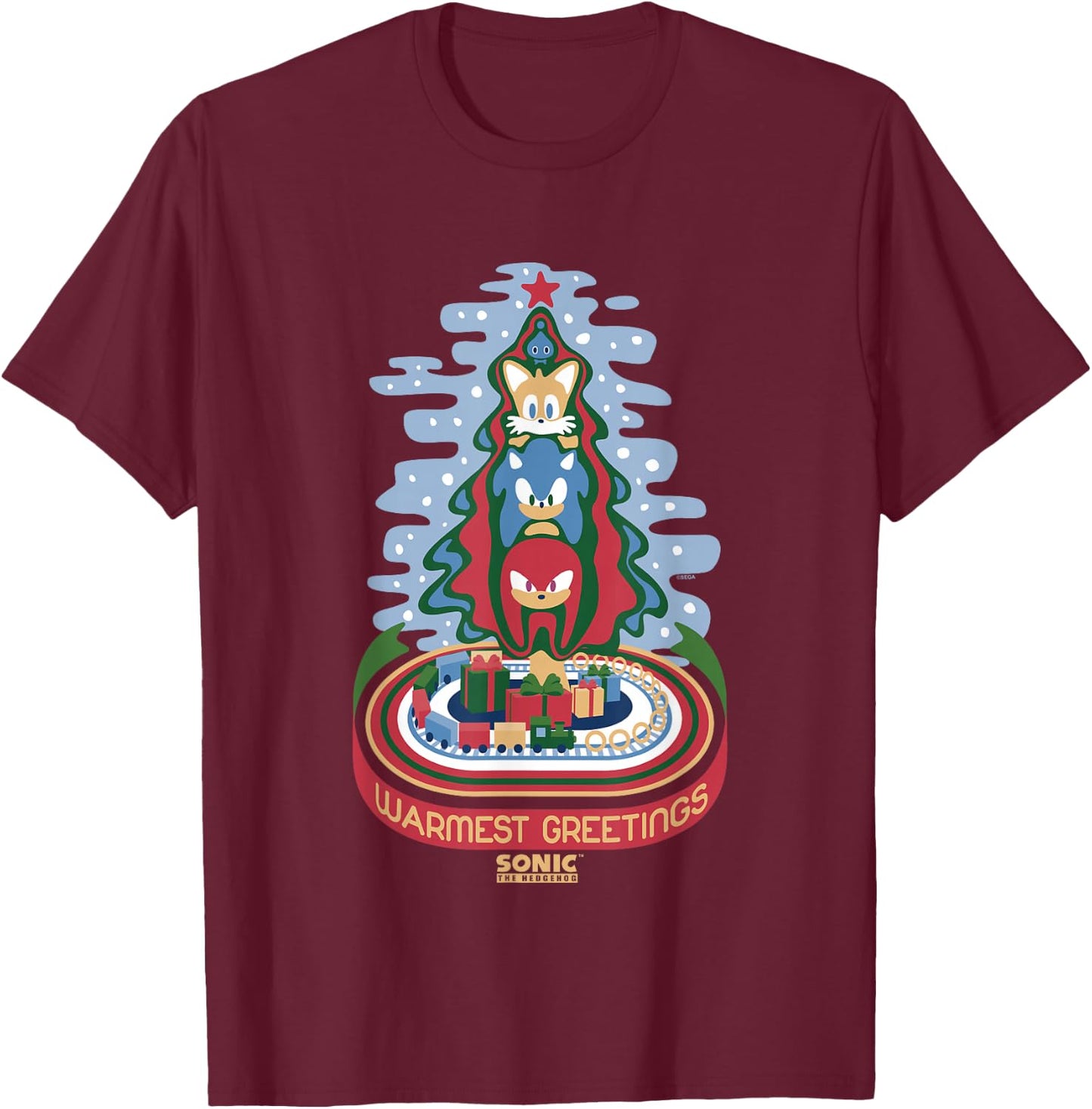 Sonic The Hedgehog Christmas Warmest Greetings Vintage T-Shirt - T-Shirt | Maroon