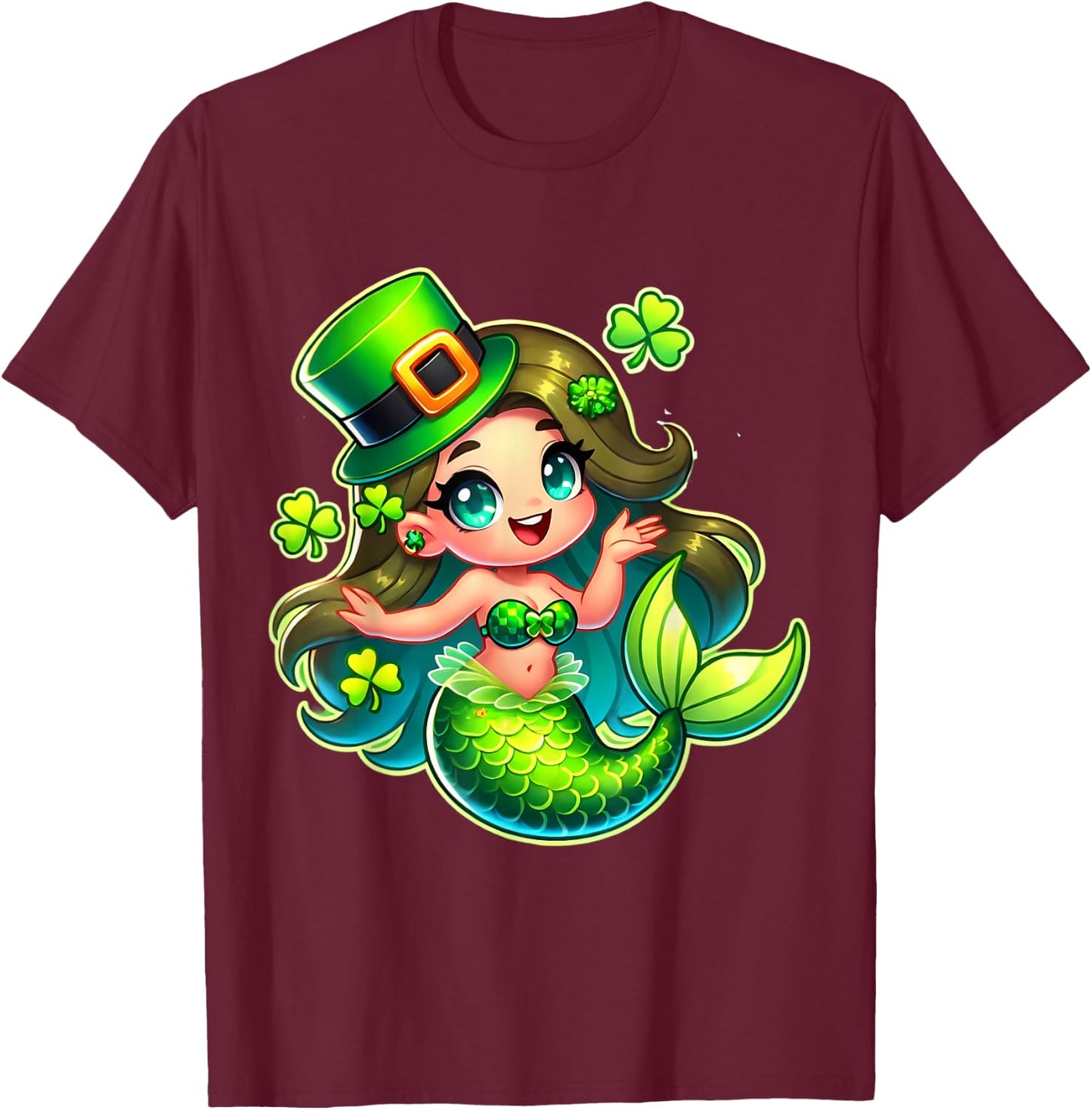 St. Patricks Day Mermaid Leprechaun Men Women Kids T-Shirt - T-Shirt | Maroon