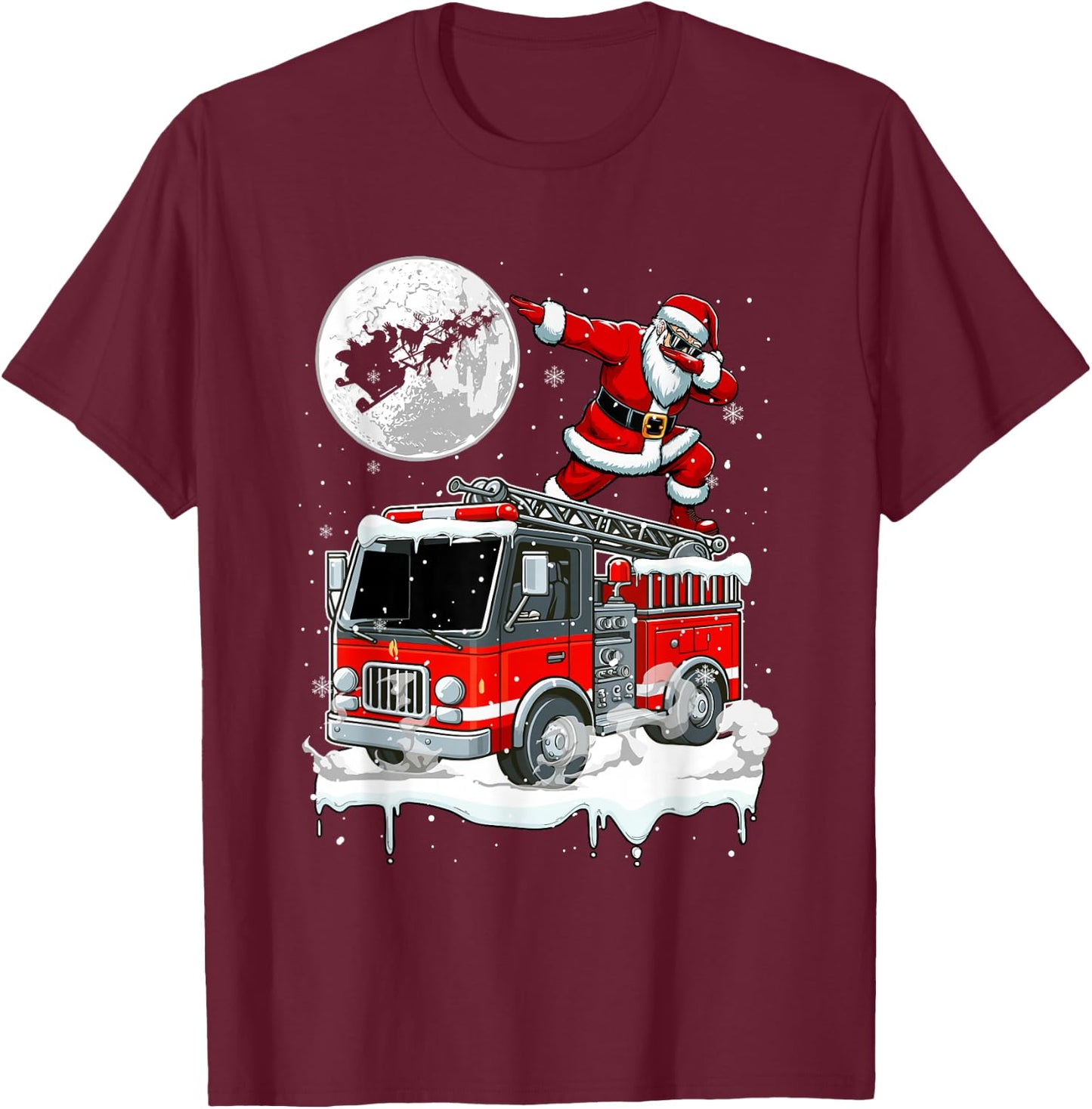 Santa Dabbing On Fire Truck Christmas Driver Lover Kids T-Shirt - T-Shirt | Maroon