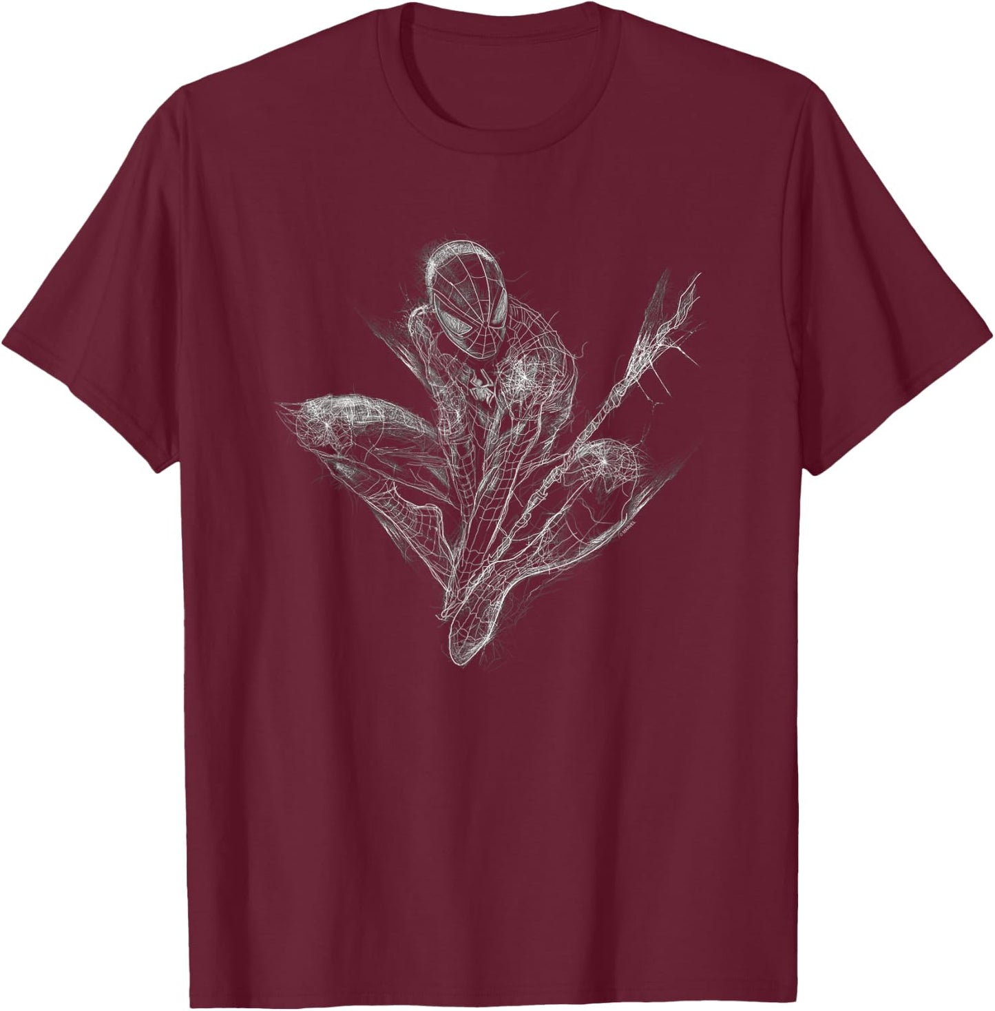 Marvel Universe Spiderman Web Crouch T-Shirt - T-Shirt | Maroon
