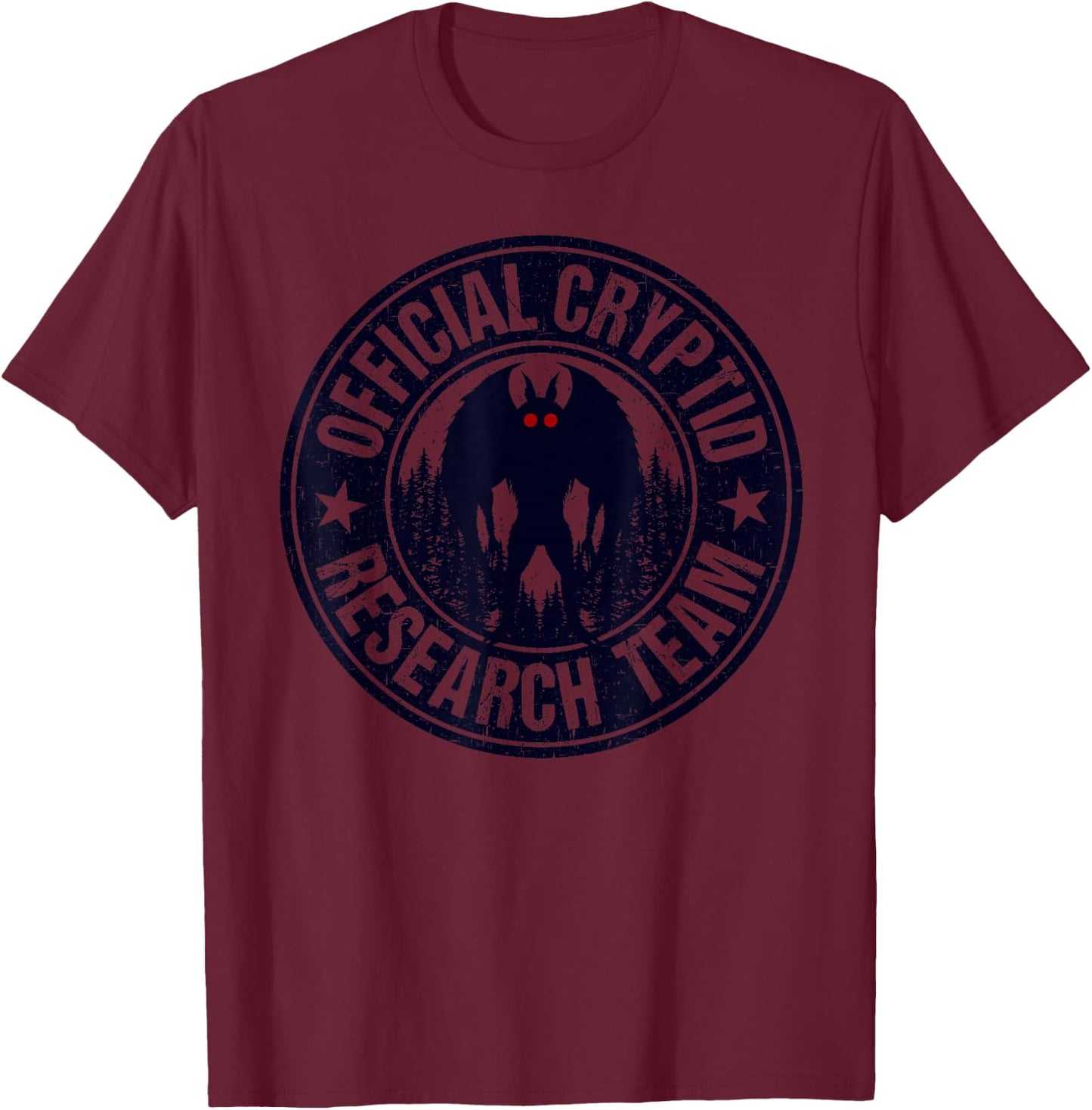 Mothman Research Team Men Women Kids! Search Vintage Cryptid T-Shirt - T-Shirt | Maroon