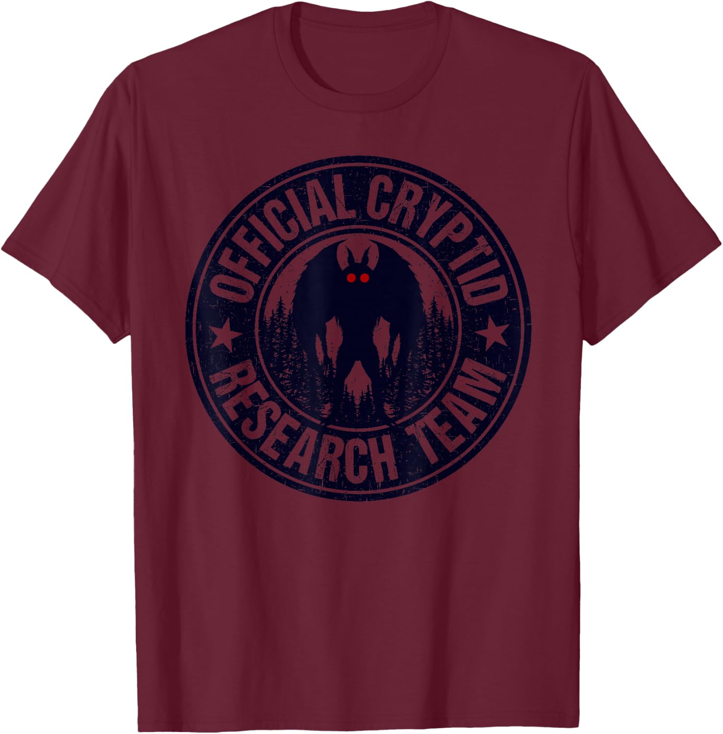 Mothman Research Team Men Women Kids! Search Vintage Cryptid T-Shirt - T-Shirt | Maroon