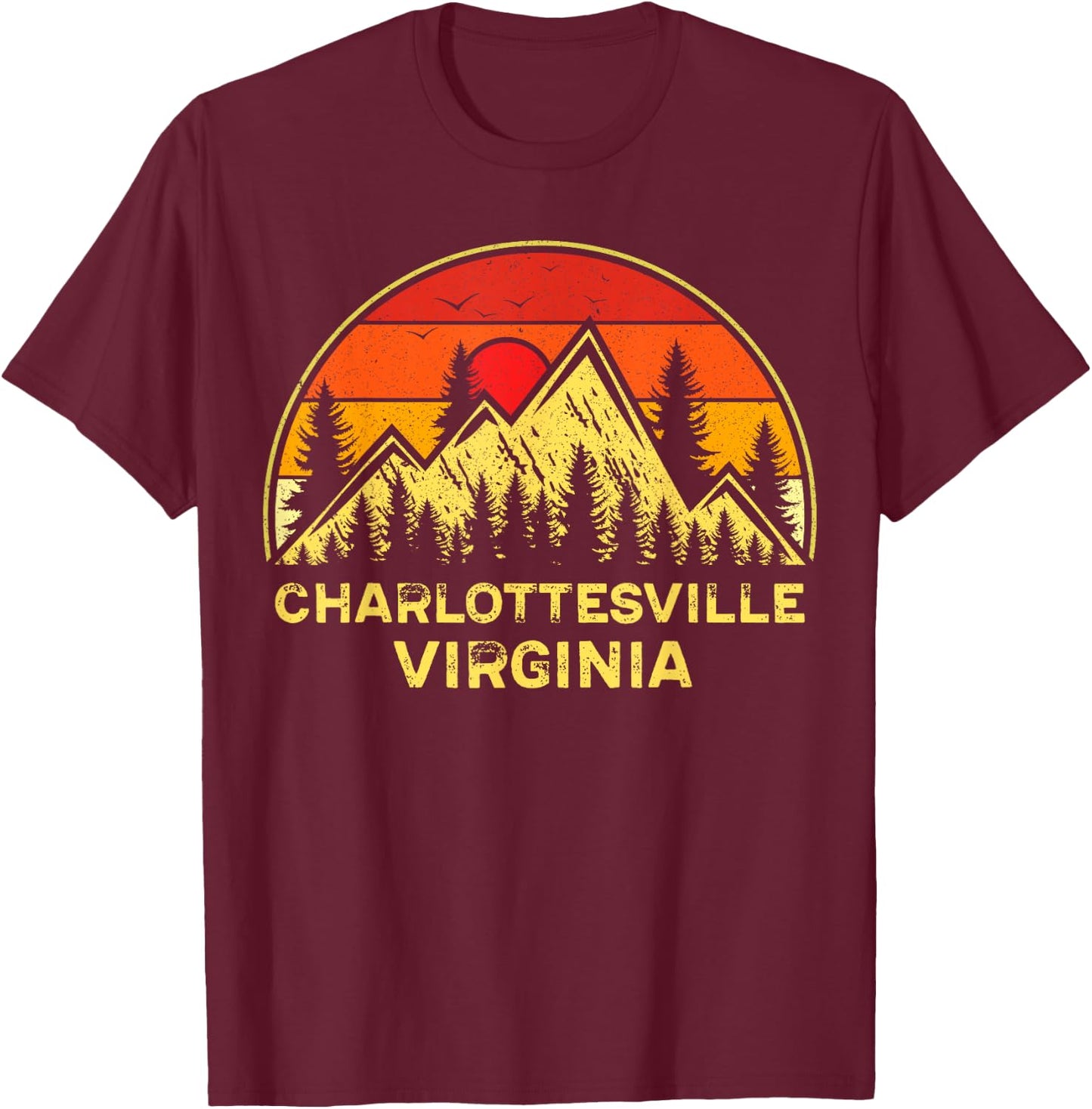 Charlottesville Virginia VA Mountains Hiking Souvenir Retro T-Shirt - T-Shirt | Maroon
