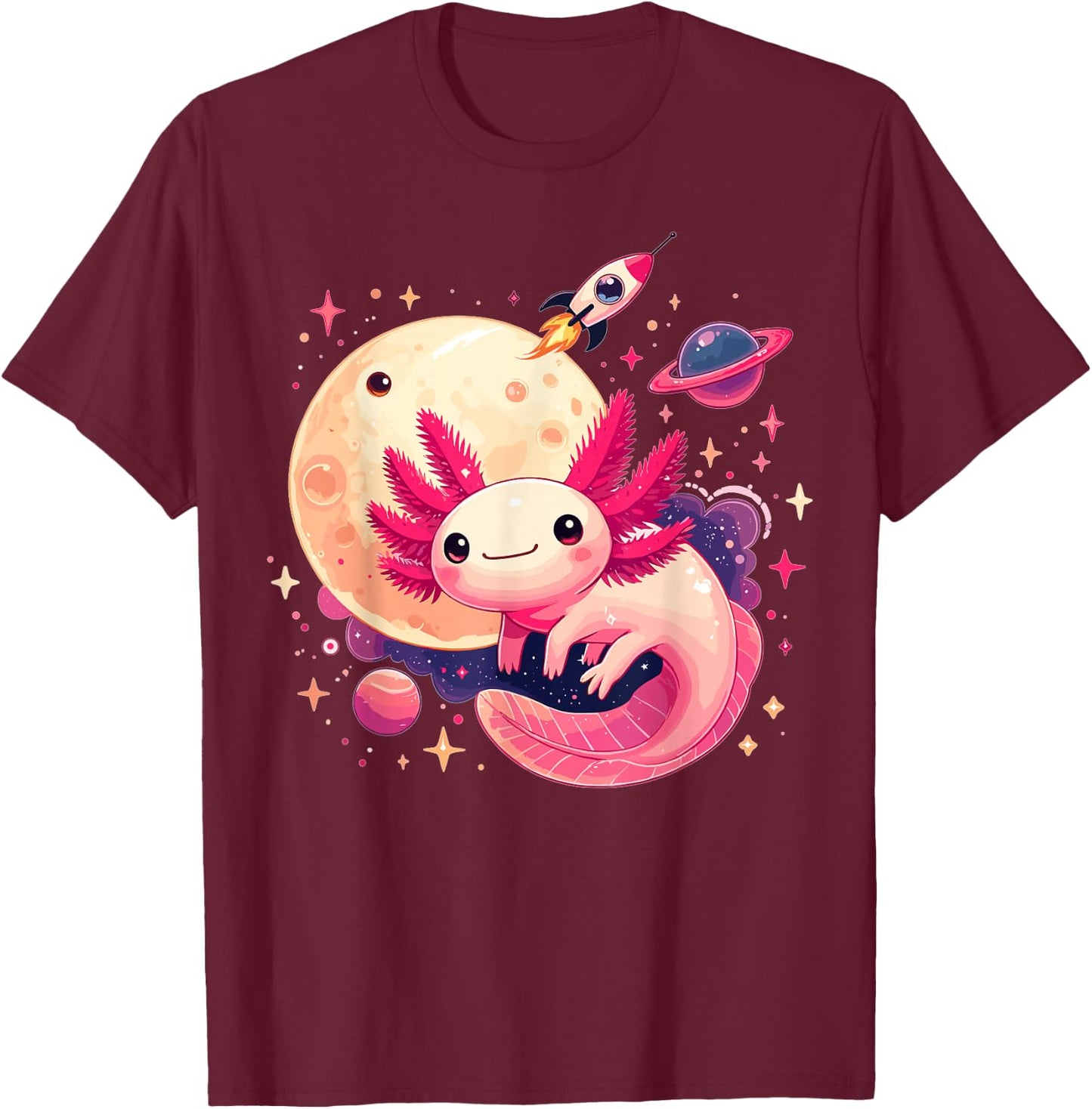 Cute Space Axolotl Kawaii Anime Pastel Goth T-Shirt - T-Shirt | Maroon
