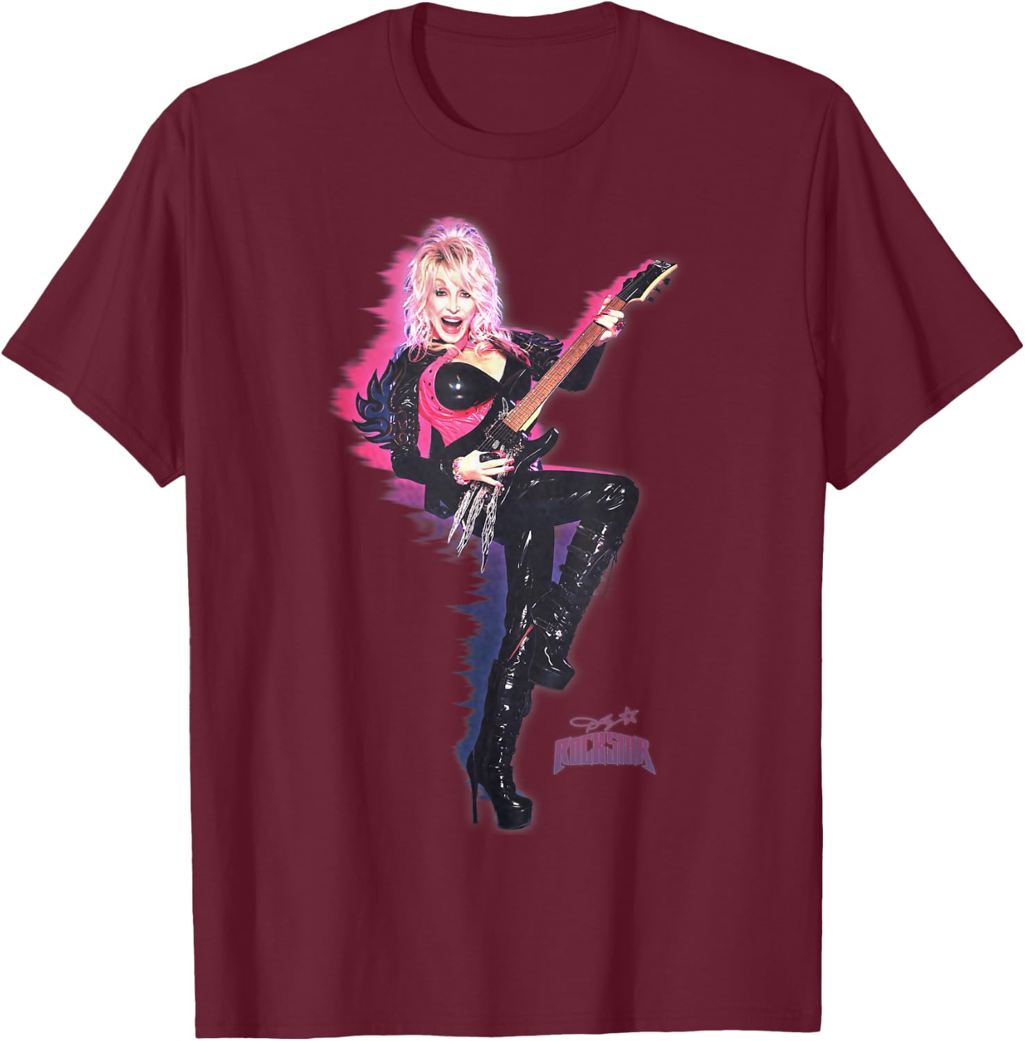 Dolly Parton Rockstar on Fire T-Shirt - T-Shirt | Maroon