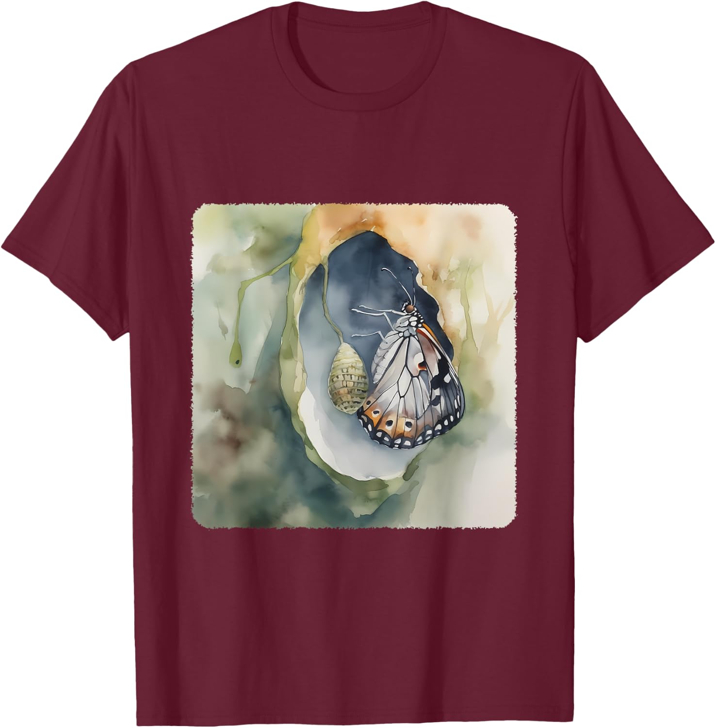 A Butterfly Emerging From A Cocoon. Butterfly Life Cycle T-Shirt - T-Shirt | Maroon