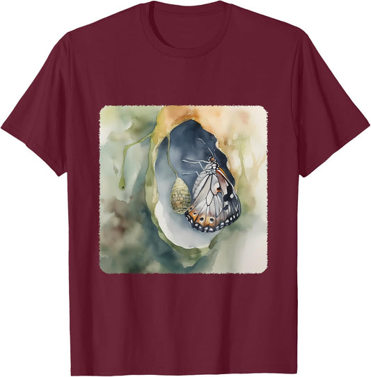 A Butterfly Emerging From A Cocoon. Butterfly Life Cycle T-Shirt - T-Shirt | Maroon