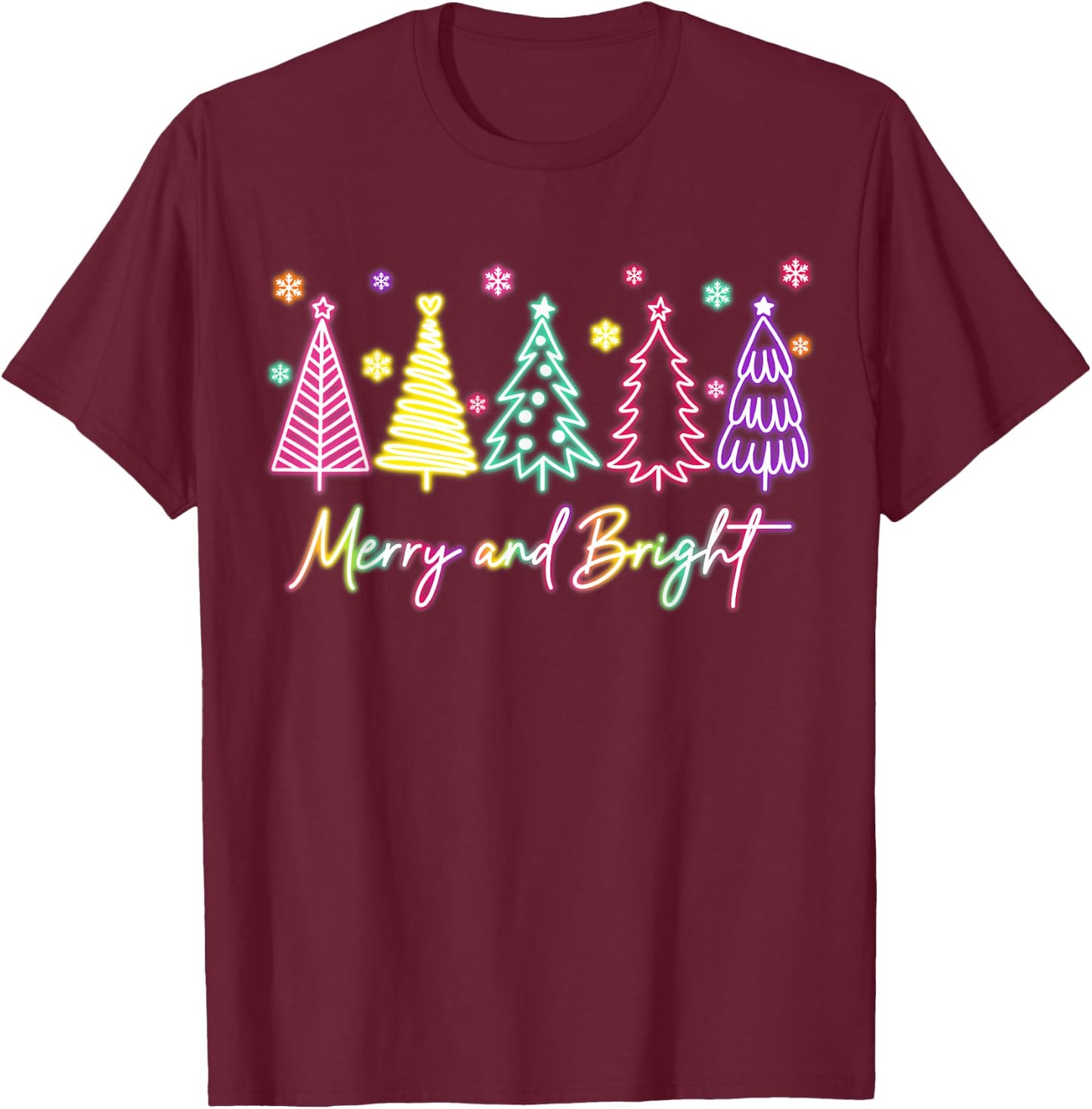 Merry Christmas Bright Christmas Tree Light Colorful Glowing T-Shirt - T-Shirt | Maroon