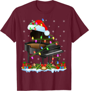 Piano Xmas Lighting Santa Piano Christmas T-Shirt - T-Shirt | Maroon