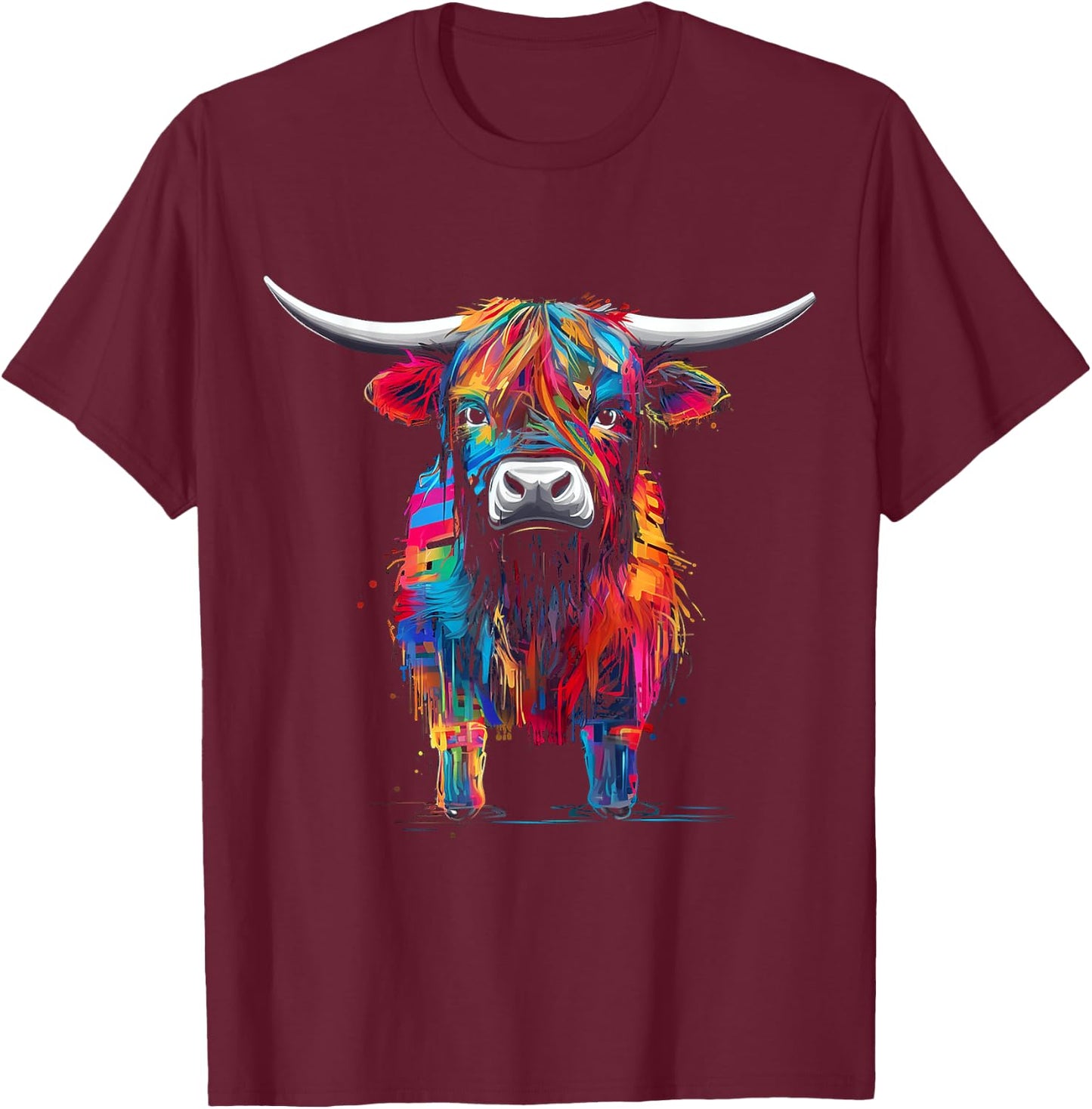 Highland Cow Abstract Art Animal Colorful Highland Cow T-Shirt - T-Shirt | Maroon