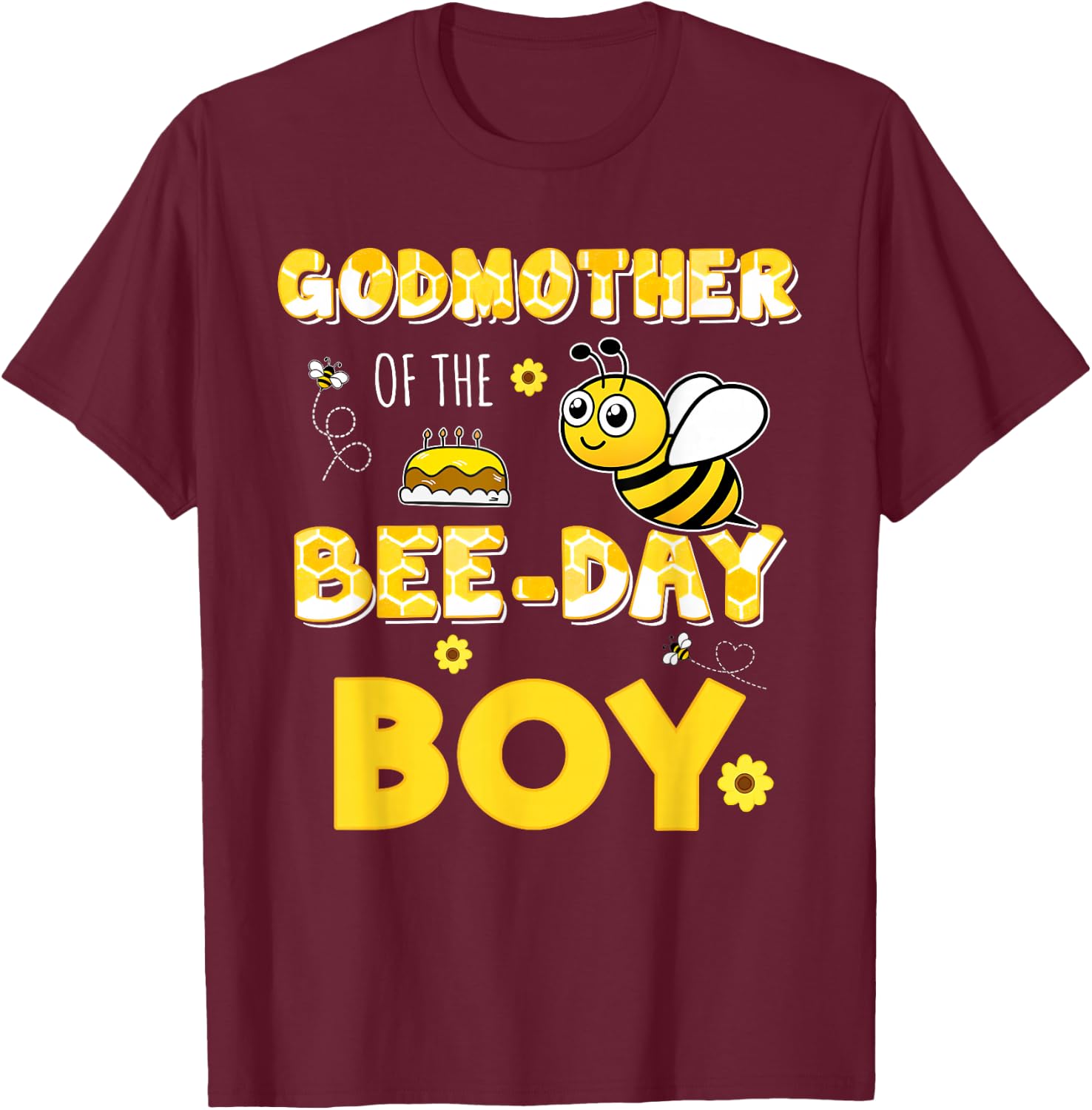 Godmother Of The Bee-Day Boy Hive Party Matching Birthday T-Shirt - T-Shirt | Maroon