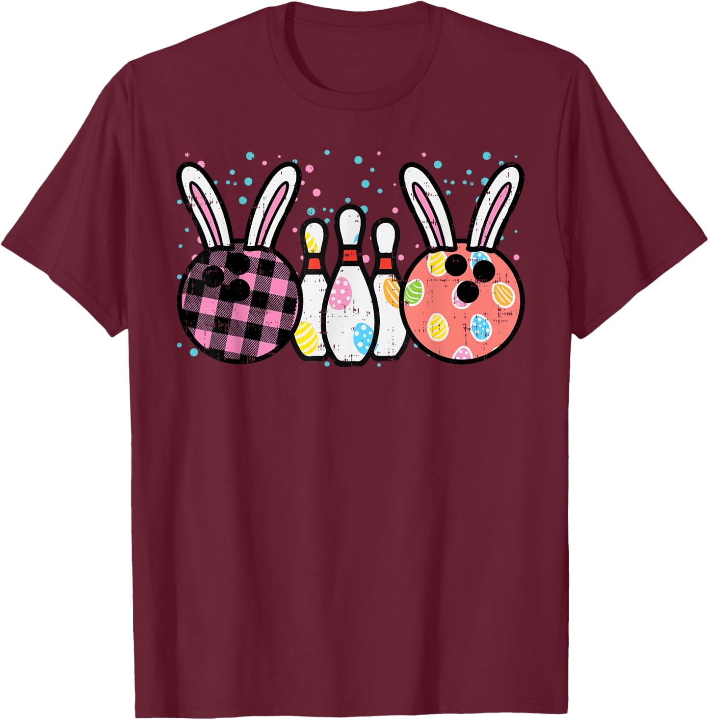 Easter Bunny Bowling Cute Spring Sport Women Girls Kids Teen T-Shirt - T-Shirt | Maroon