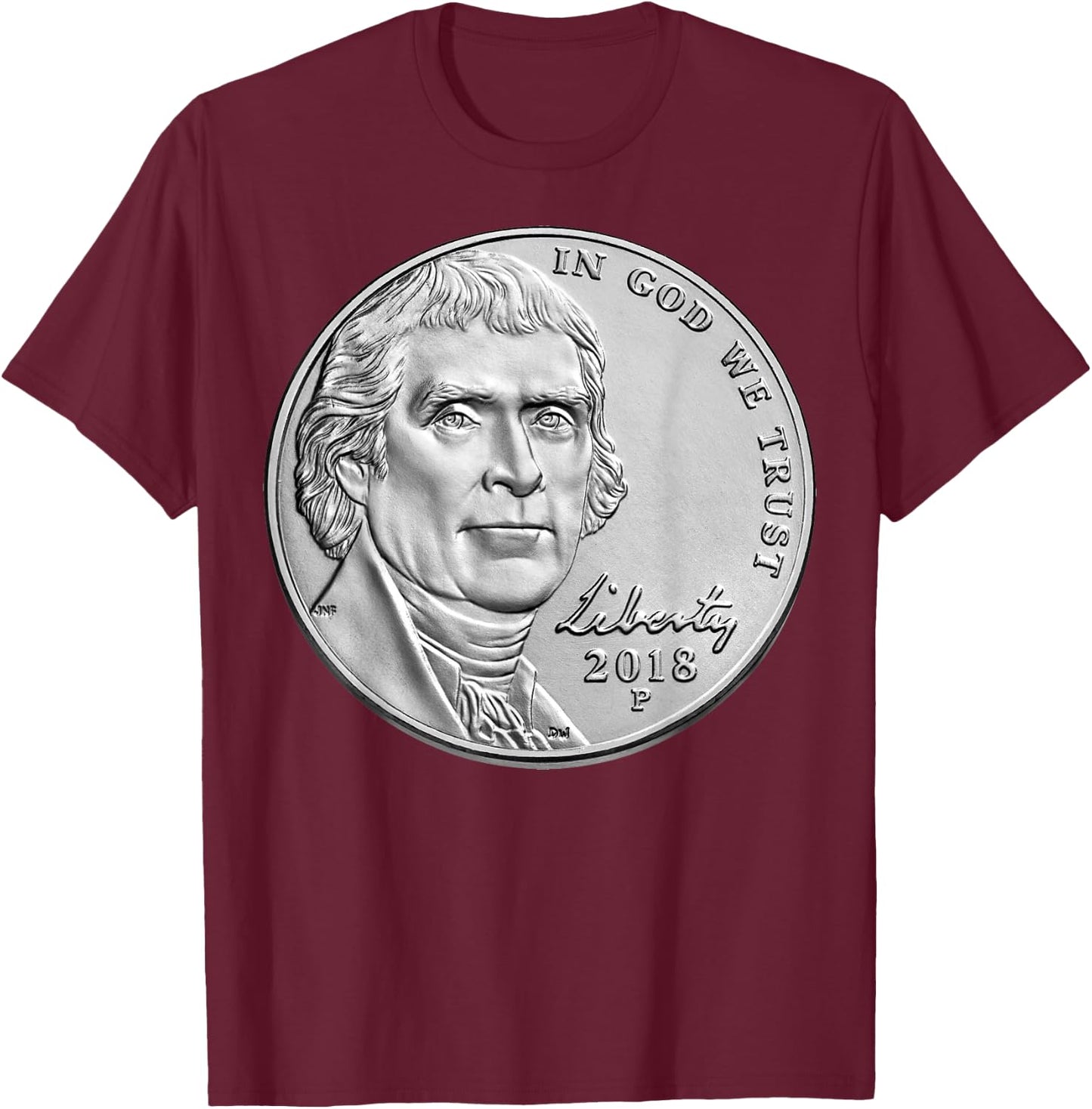 USA Coins Nickel 5 Cents America United States T-Shirt - T-Shirt | Maroon