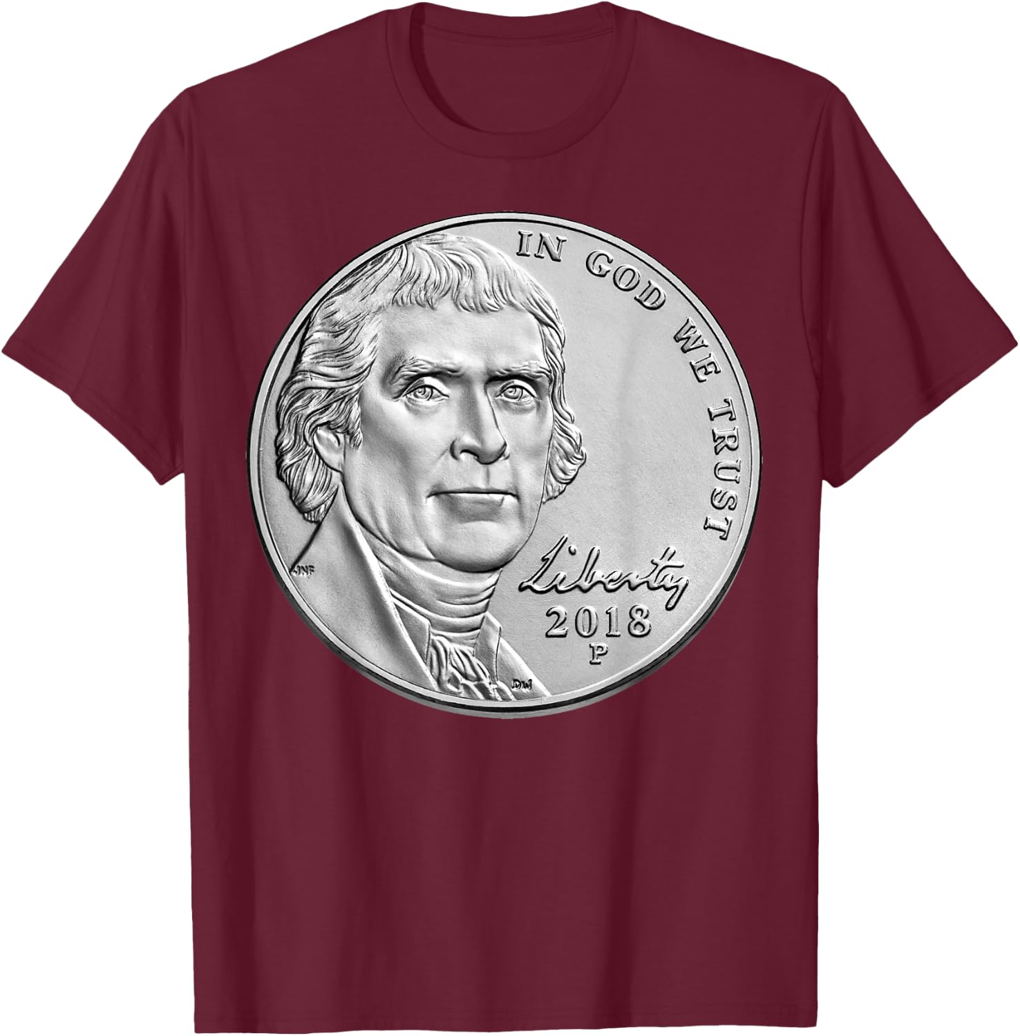 USA Coins Nickel 5 Cents America United States T-Shirt - T-Shirt | Maroon