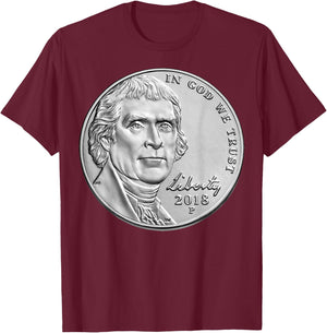 USA Coins Nickel 5 Cents America United States T-Shirt - T-Shirt | Maroon