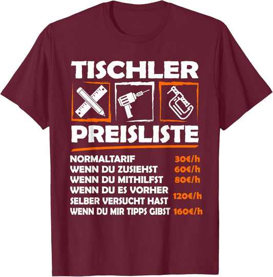 Funny Professional Carpenters Hourly Work , black T-Shirt - T-Shirt | Maroon