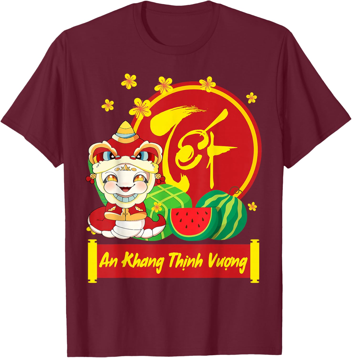 Vietnamese New Year Decorations Tet 2025 Year Of The Snake T-Shirt - T-Shirt | Maroon