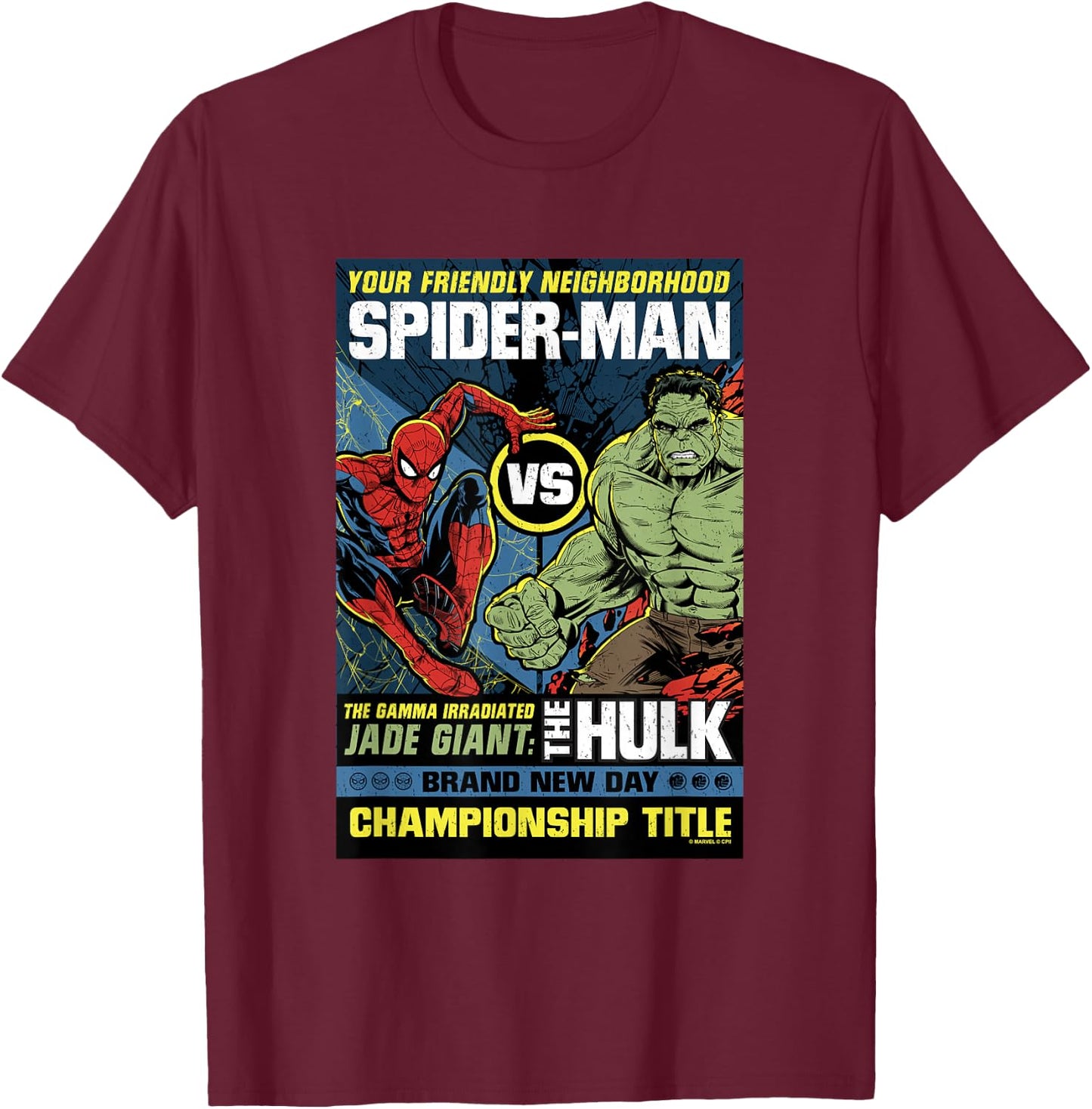 Marvel Spider-Man: New Day Spidey vs Hulk Champ Comic T-Shirt - T-Shirt | Maroon