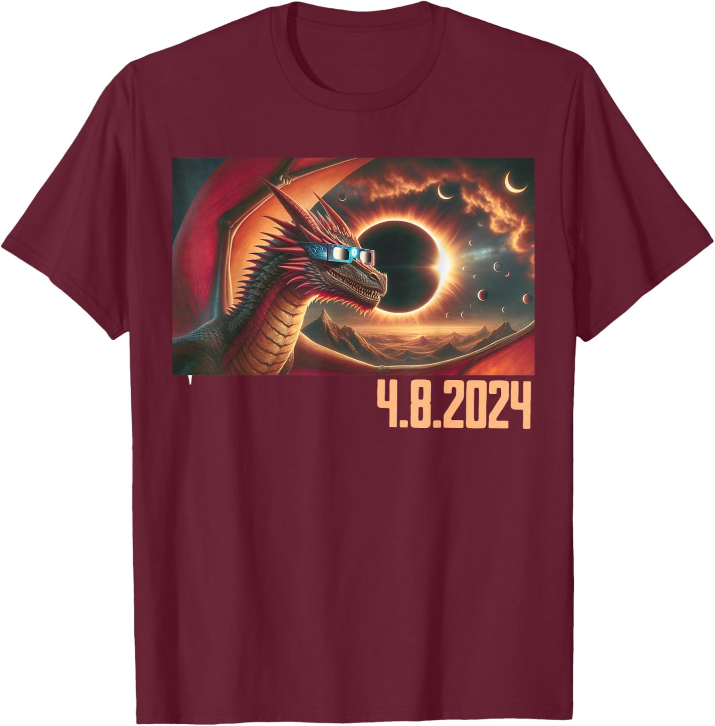 Dragon Eclipse Watcher: Total Solar Eclipse 2024 Photography T-Shirt - T-Shirt | Maroon