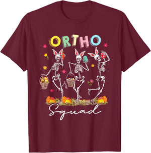 Ortho Squad Easter Day Bunny Orthopedic Dancing Skeletons T-Shirt - T-Shirt | Maroon