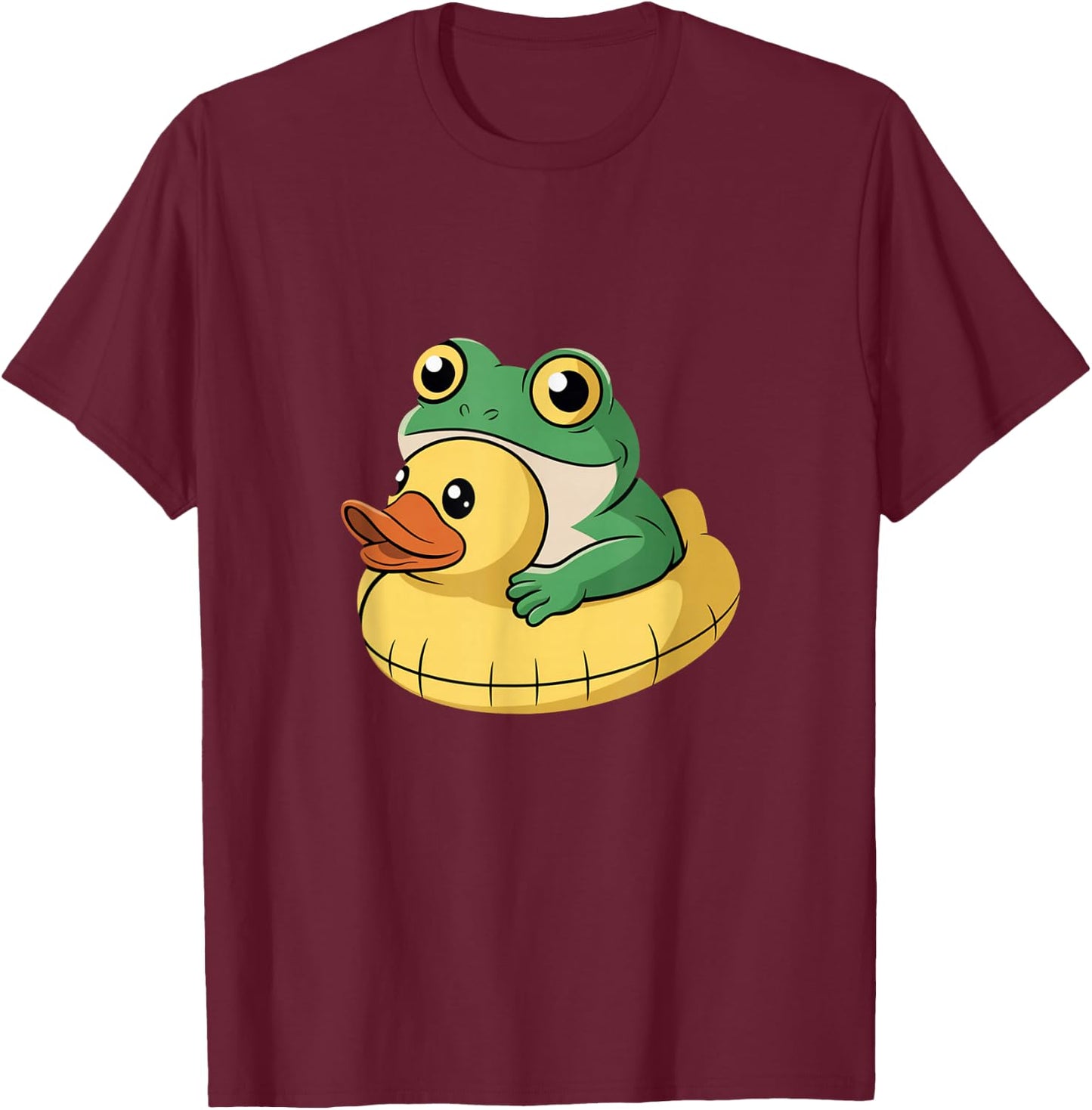 Frog with Duck Float Cute Vacation Beach Pool Humor T-Shirt - T-Shirt | Maroon