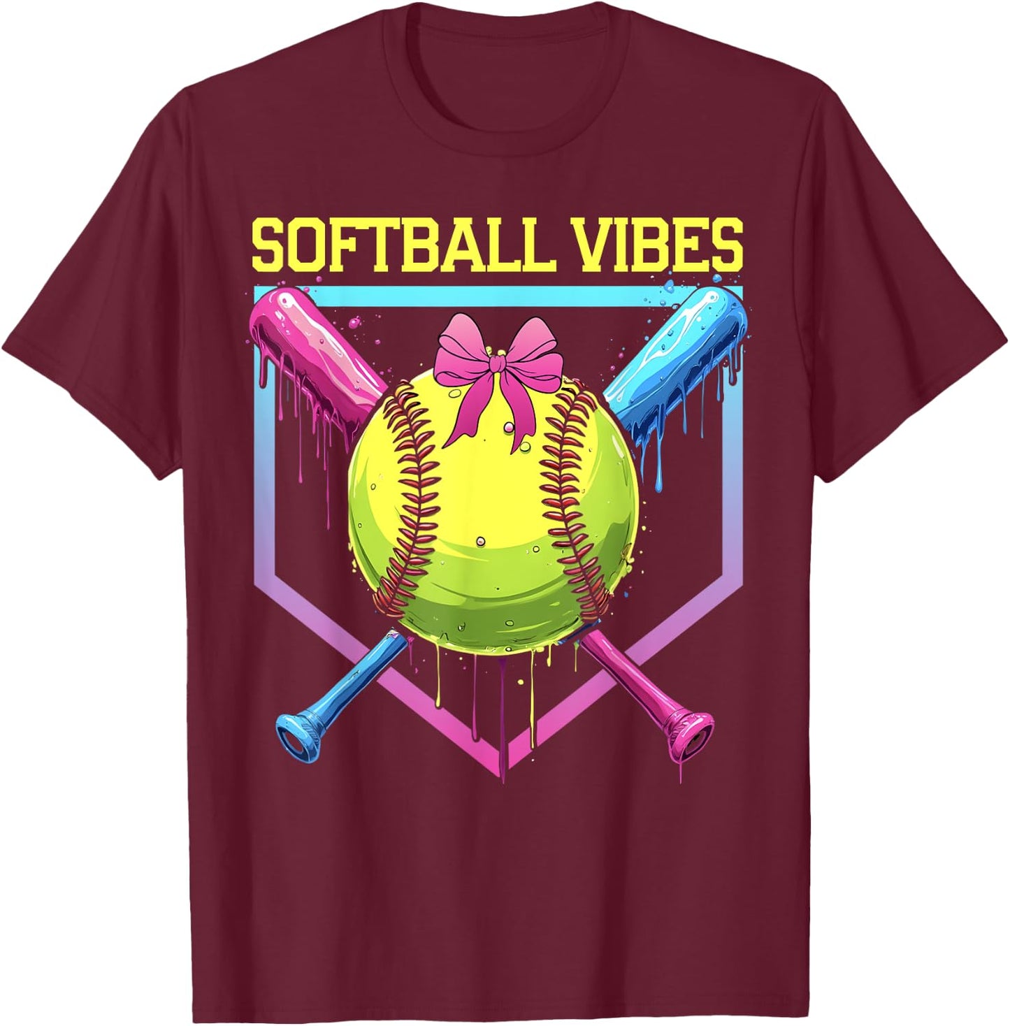 Softball Drip Softball Vibes Coquette Bow Softball Mama T-Shirt - T-Shirt | Maroon