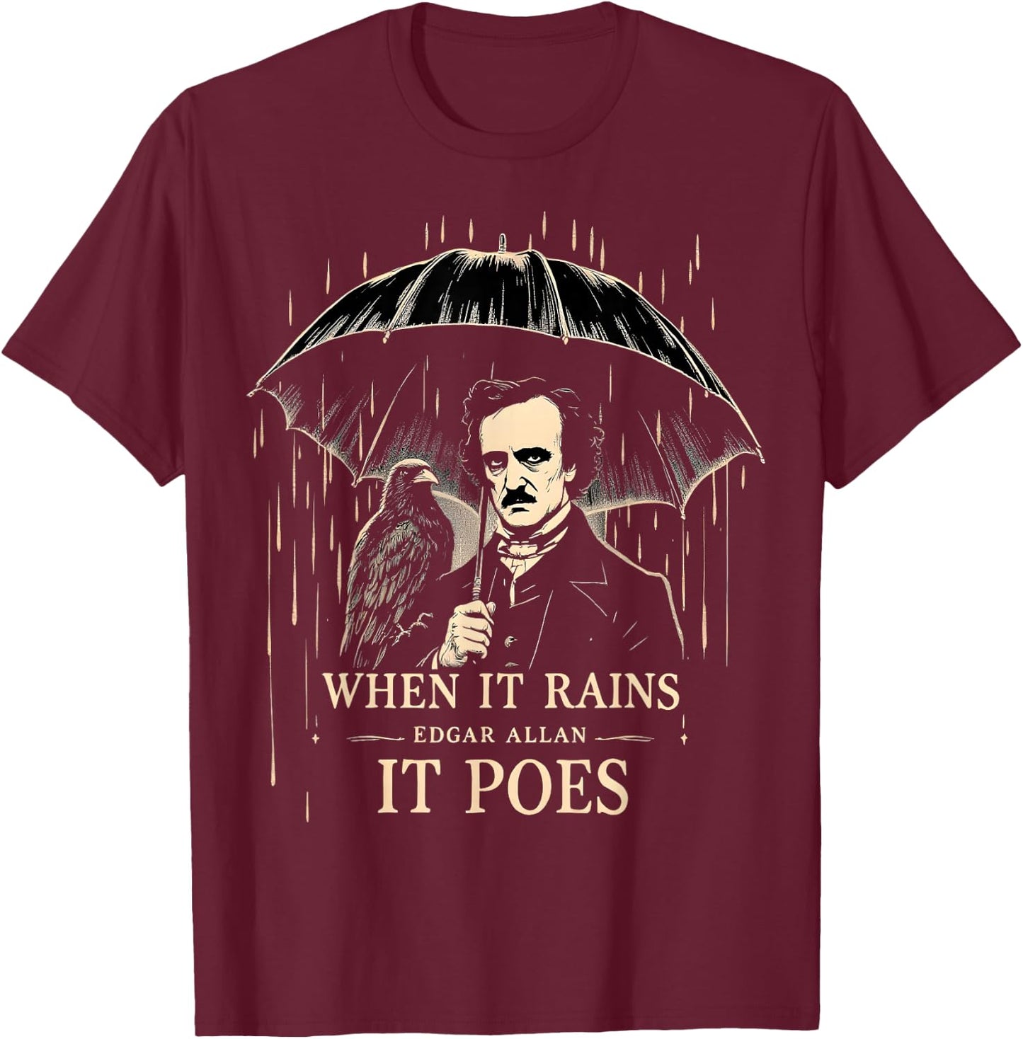 Gothic Raven Dark Literature T-Shirt - T-Shirt | Maroon