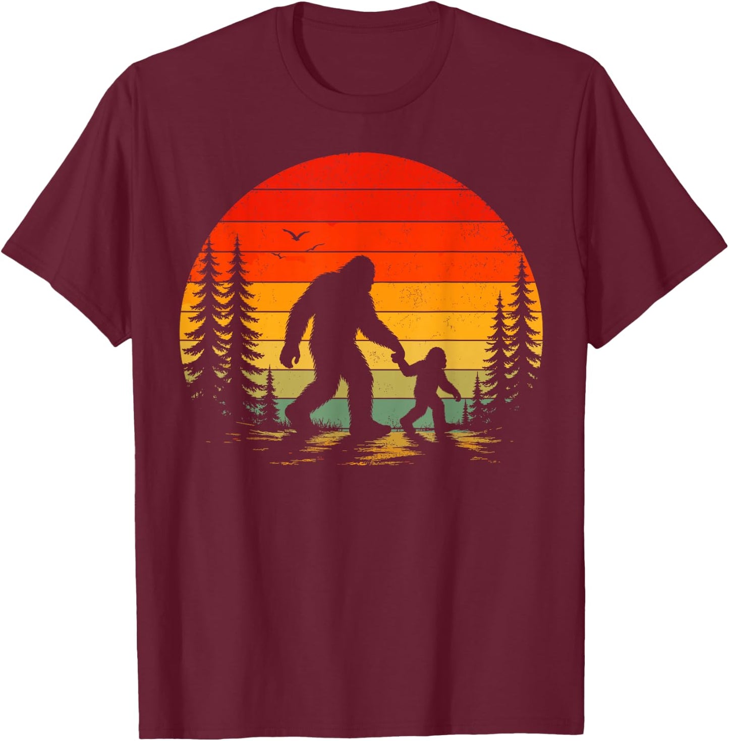 Vintage Bigfoot Dad Father and Son Matching Father's Day T-Shirt - T-Shirt | Maroon