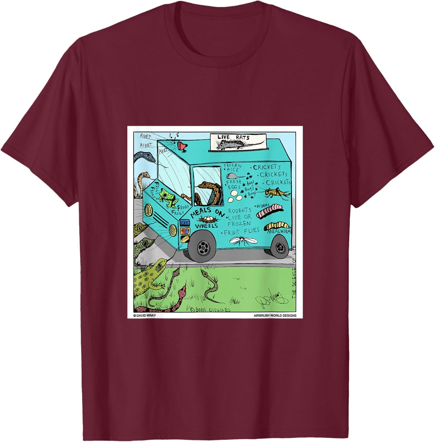 Snakes Lizards Reptile Snacks Food Truck Funny Novelty Gift T-Shirt - T-Shirt | Maroon