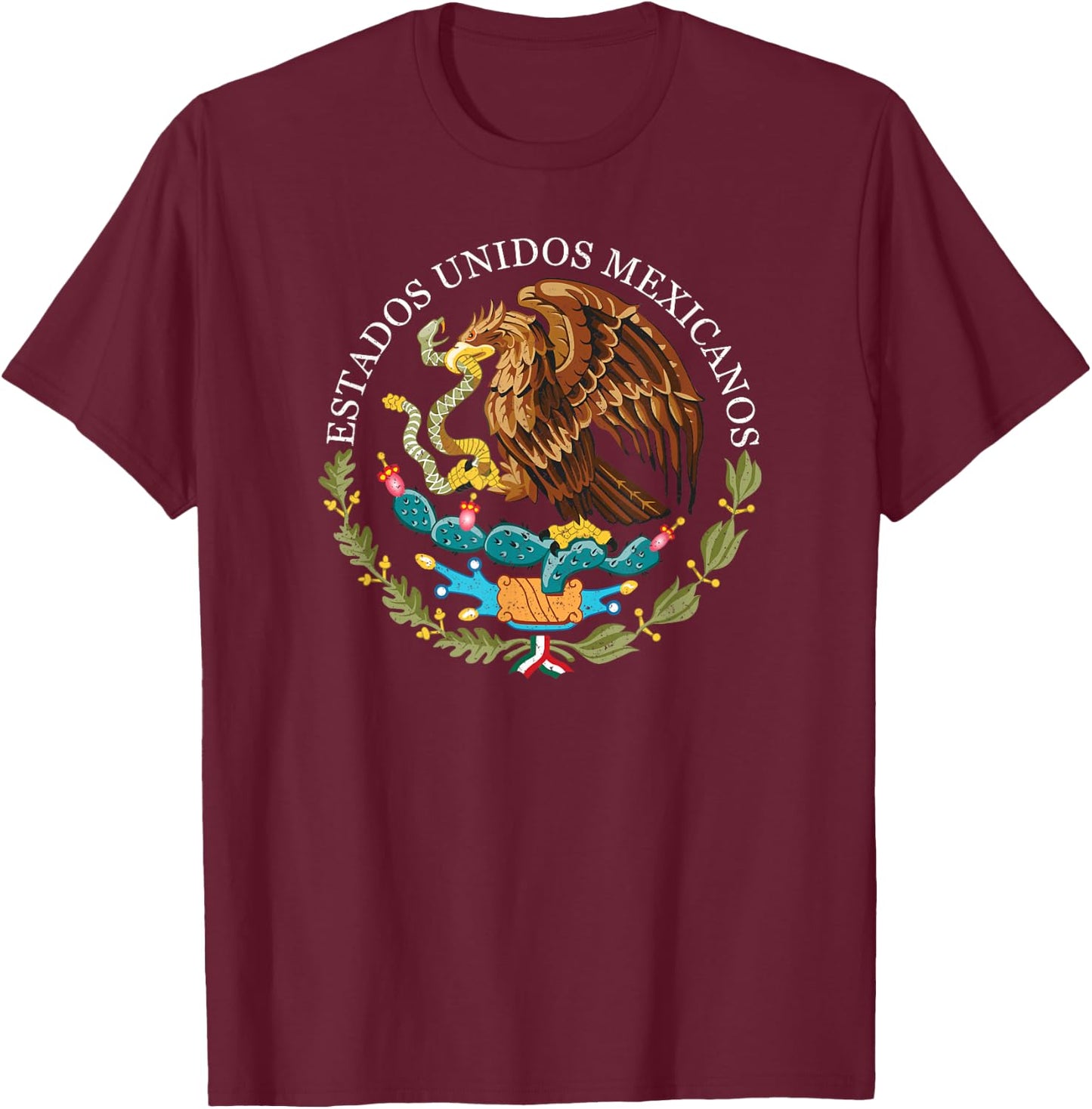 Mexico Coat of Arms Mexican Flag Seal Symbol T-Shirt - T-Shirt | Maroon
