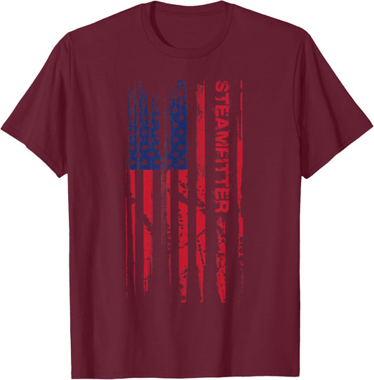 Steamfitter American Flag Freedom Welders Gift T-Shirt - T-Shirt | Maroon
