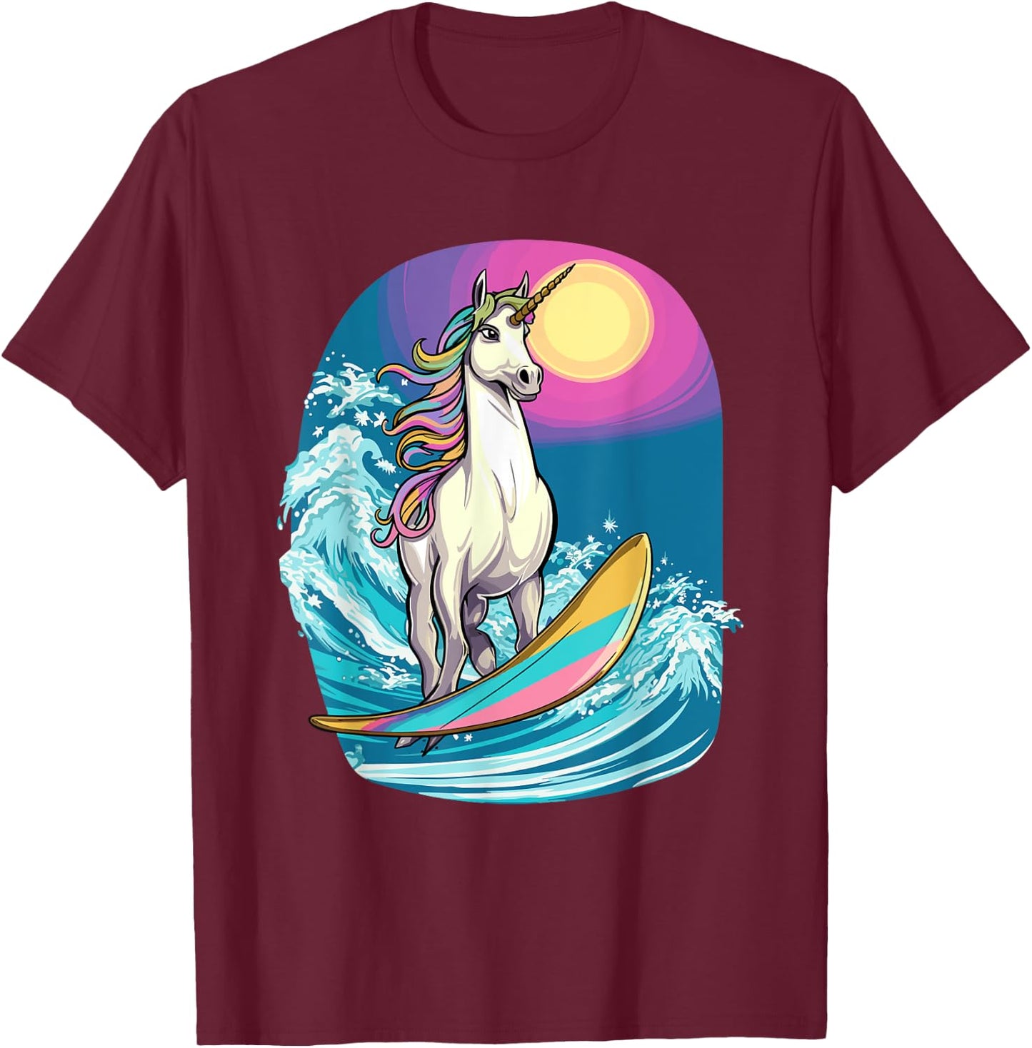 Unicorn Surfing Apparel Surfboard Surf Surfer Kids T-Shirt - T-Shirt | Maroon